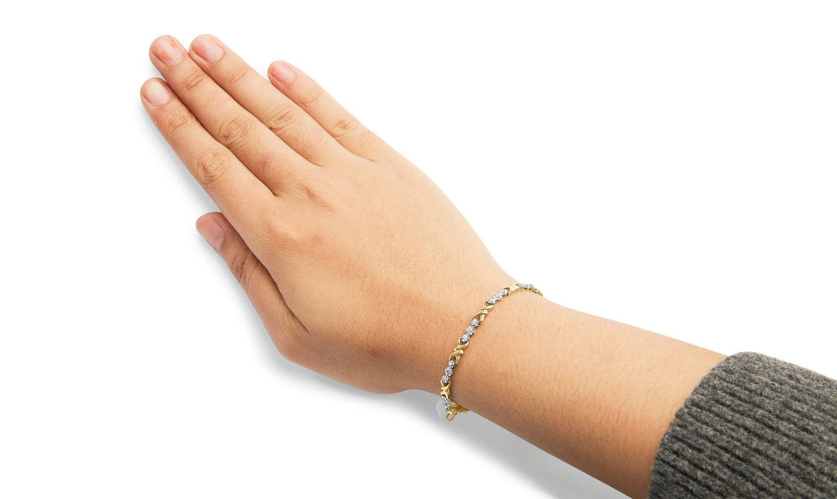 10k Yellow Gold 1/3 Cttw Diamond 3 Stone and X-Link Bracelet (I-J Color, I1-I2 Clarity) - 7.50&quot; Inches - LinkagejewelrydesignLinkagejewelrydesign