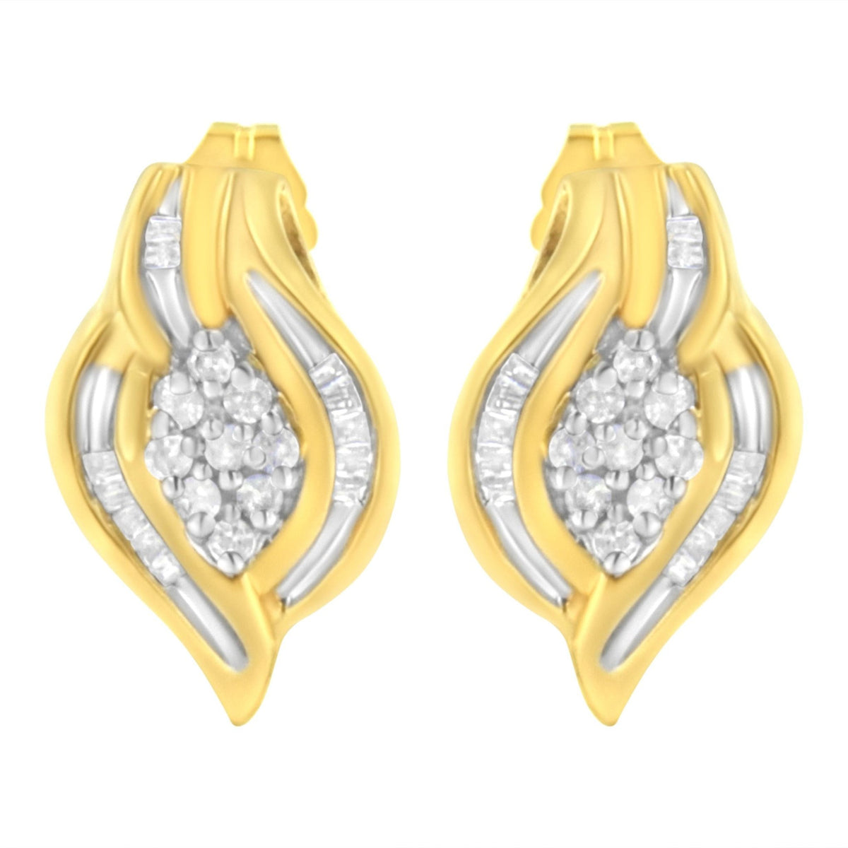 10K Yellow Gold 1/3 cttw Round-Cut Diamond Cluster and Swirl Stud Earrings (J-K Clarity, I2-I3 Color) - LinkagejewelrydesignLinkagejewelrydesign