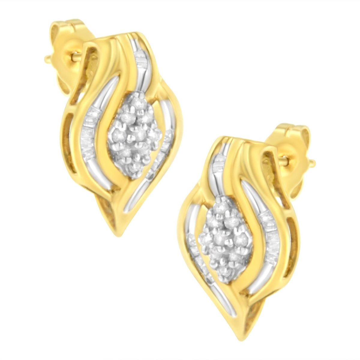 10K Yellow Gold 1/3 cttw Round-Cut Diamond Cluster and Swirl Stud Earrings (J-K Clarity, I2-I3 Color) - LinkagejewelrydesignLinkagejewelrydesign