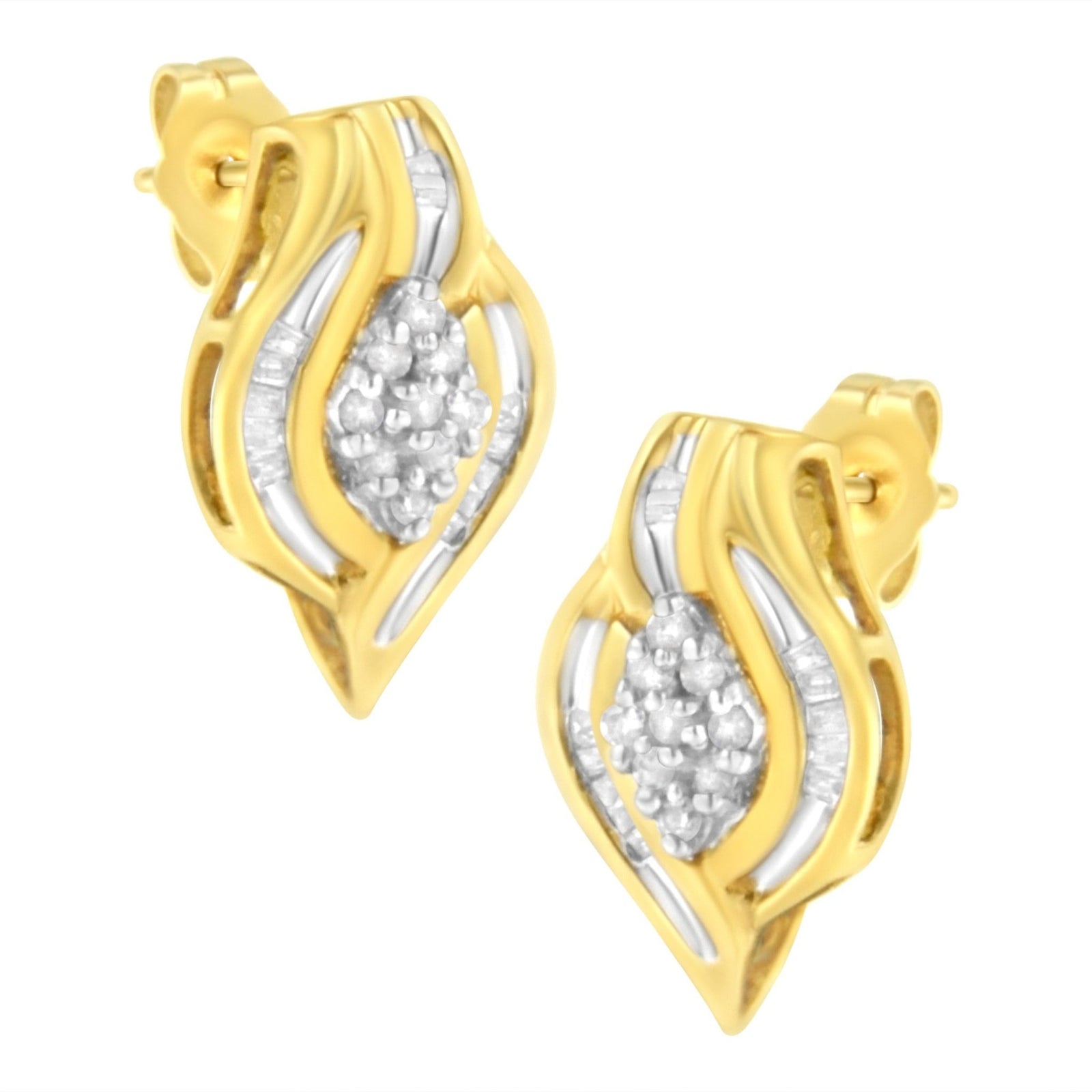 10K Yellow Gold 1/3 cttw Round-Cut Diamond Cluster and Swirl Stud Earrings (J-K Clarity, I2-I3 Color) - LinkagejewelrydesignLinkagejewelrydesign
