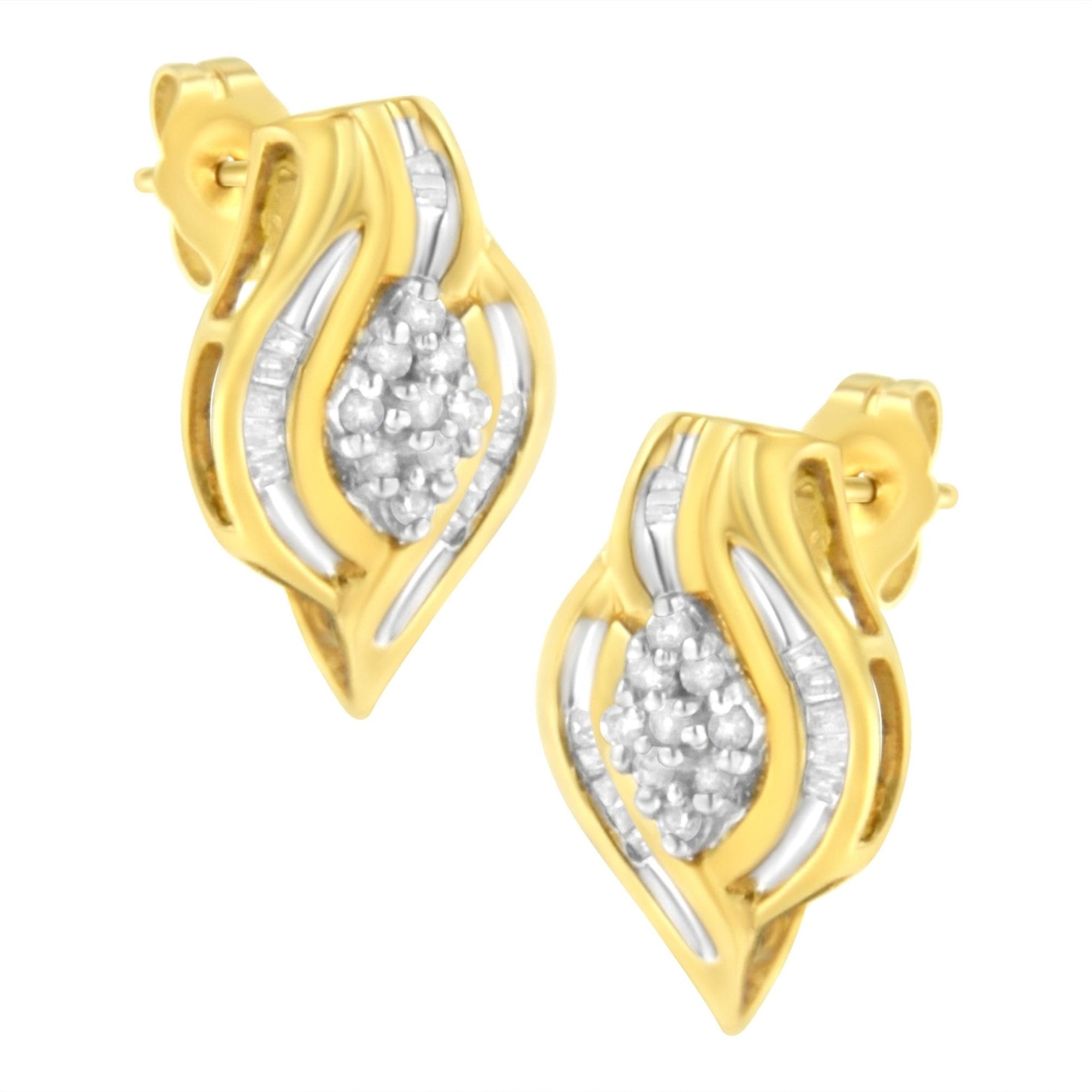 10K Yellow Gold 1/3 cttw Round-Cut Diamond Cluster and Swirl Stud Earrings (J-K Clarity, I2-I3 Color) - LinkagejewelrydesignLinkagejewelrydesign