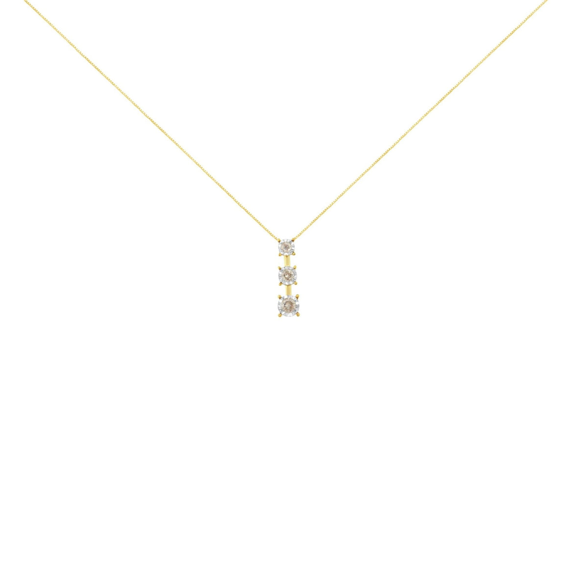 10K Yellow Gold 1/4 cttw Miracle-Set Brilliant Round Cut Diamond Graduating 3 Stone Drop 18&quot; Pendant Necklace (J-K Color, I1-I2 Clarity) - LinkagejewelrydesignLinkagejewelrydesign