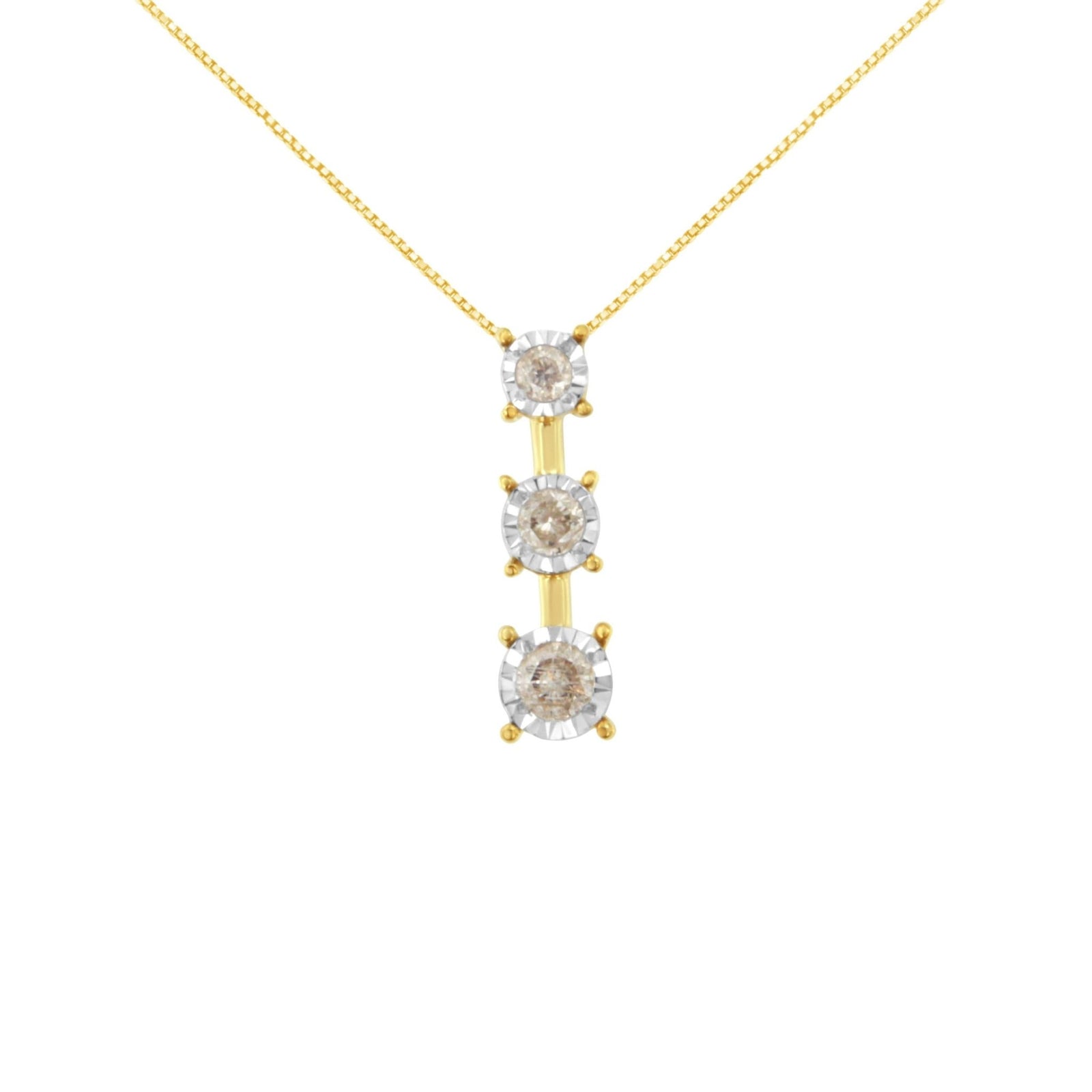 10K Yellow Gold 1/4 cttw Miracle-Set Brilliant Round Cut Diamond Graduating 3 Stone Drop 18" Pendant Necklace (J-K Color, I1-I2 Clarity) - LinkagejewelrydesignLinkagejewelrydesign