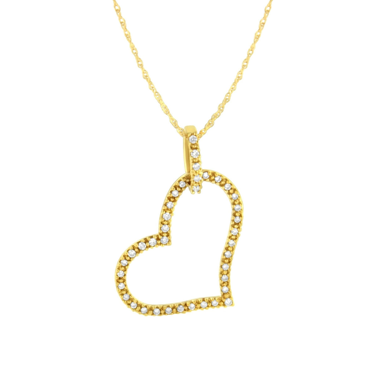 10K Yellow Gold 1/4 cttw Prong Set Round-Cut Diamond Open Heart 18&quot; Pendant Necklace (K-L Color, I1-I2 Clarity) - LinkagejewelrydesignLinkagejewelrydesign