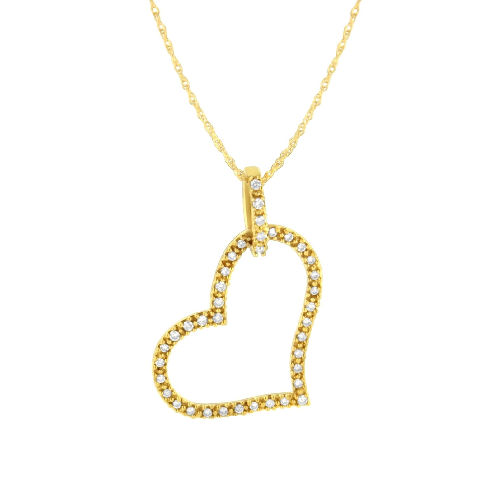10K Yellow Gold 1/4 cttw Prong Set Round-Cut Diamond Open Heart 18" Pendant Necklace (K-L Color, I1-I2 Clarity) - LinkagejewelrydesignLinkagejewelrydesign