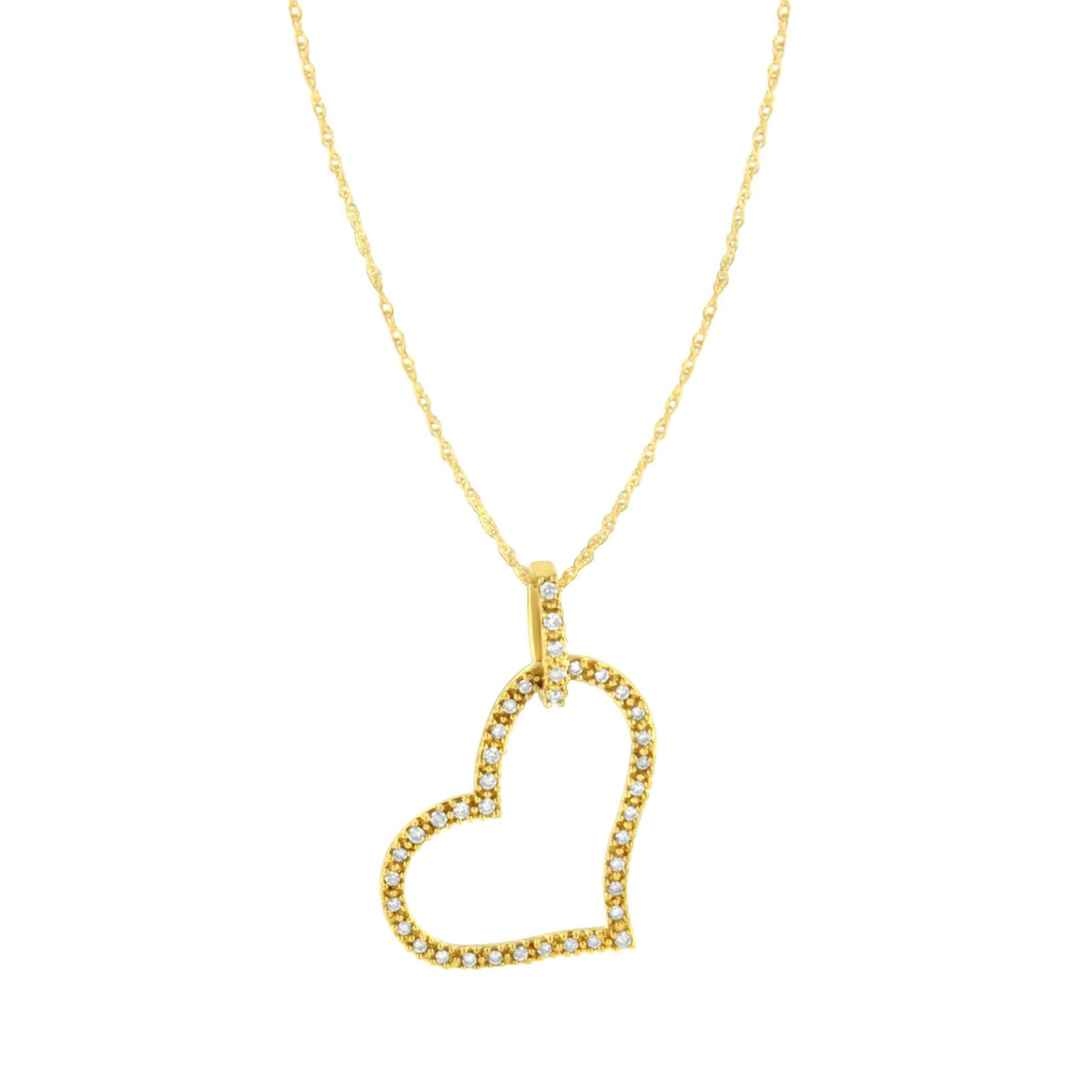 10K Yellow Gold 1/4 cttw Prong Set Round-Cut Diamond Open Heart 18&quot; Pendant Necklace (K-L Color, I1-I2 Clarity) - LinkagejewelrydesignLinkagejewelrydesign