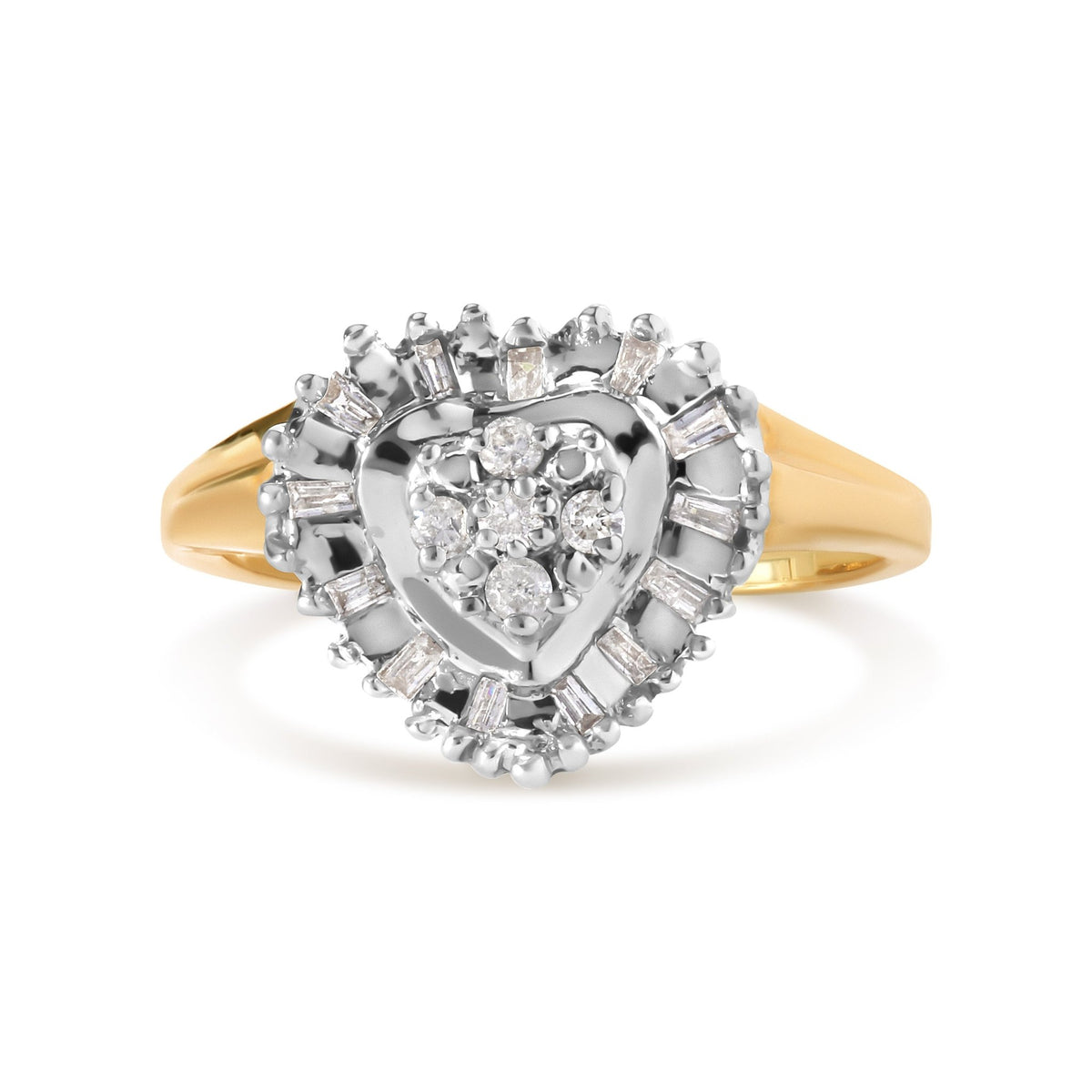 10K Yellow Gold 1/4 Cttw Round and Baguette cut Diamond Heart Shape Ballerina Ring (H-I Color, I1-I2 Clarity) - Ring Size 7 - LinkagejewelrydesignLinkagejewelrydesign