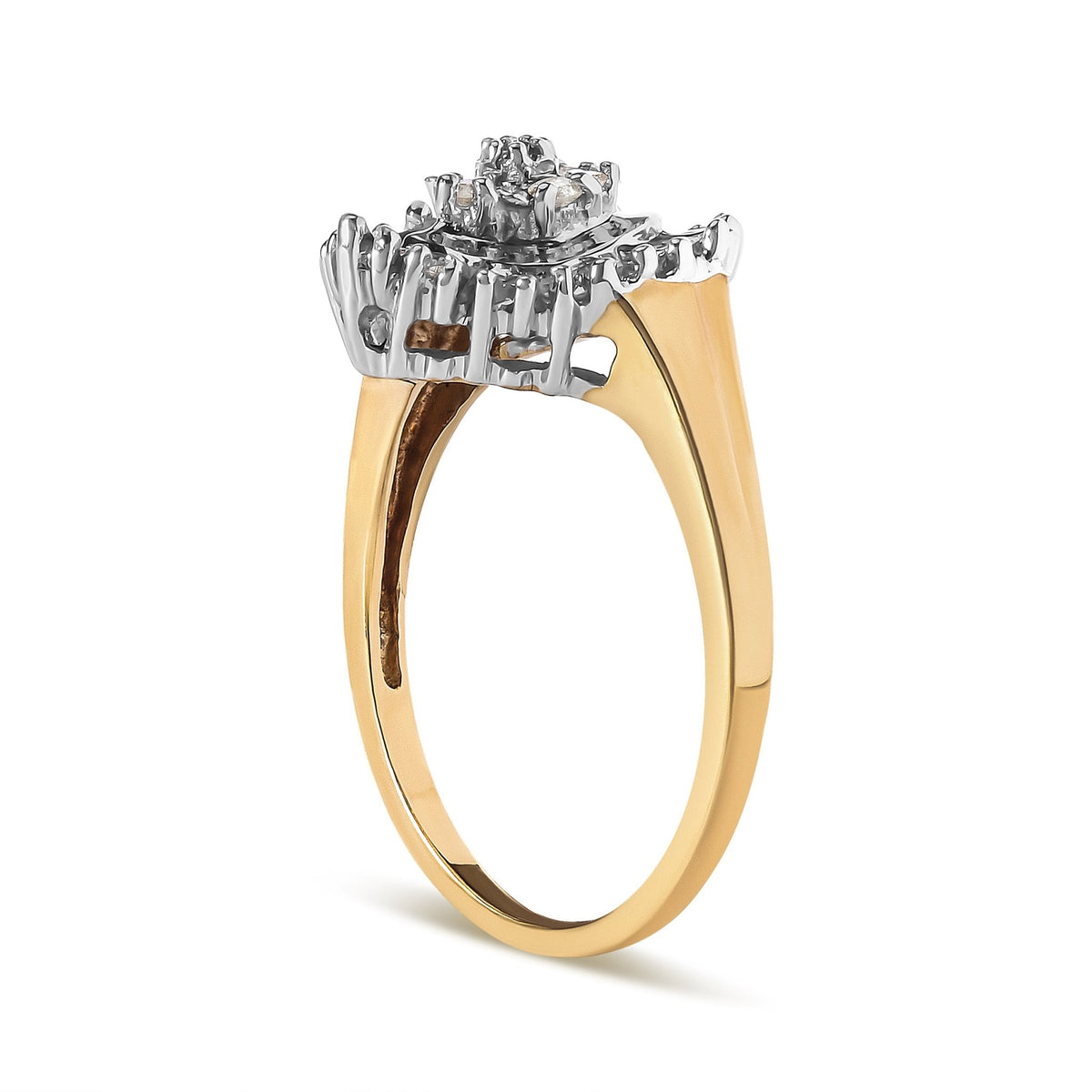 10K Yellow Gold 1/4 Cttw Round and Baguette cut Diamond Heart Shape Ballerina Ring (H-I Color, I1-I2 Clarity) - Ring Size 7 - LinkagejewelrydesignLinkagejewelrydesign