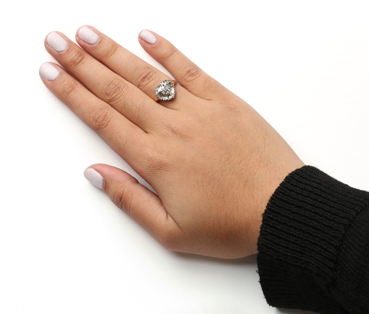 10K Yellow Gold 1/4 Cttw Round and Baguette cut Diamond Heart Shape Ballerina Ring (H-I Color, I1-I2 Clarity) - Ring Size 7 - LinkagejewelrydesignLinkagejewelrydesign