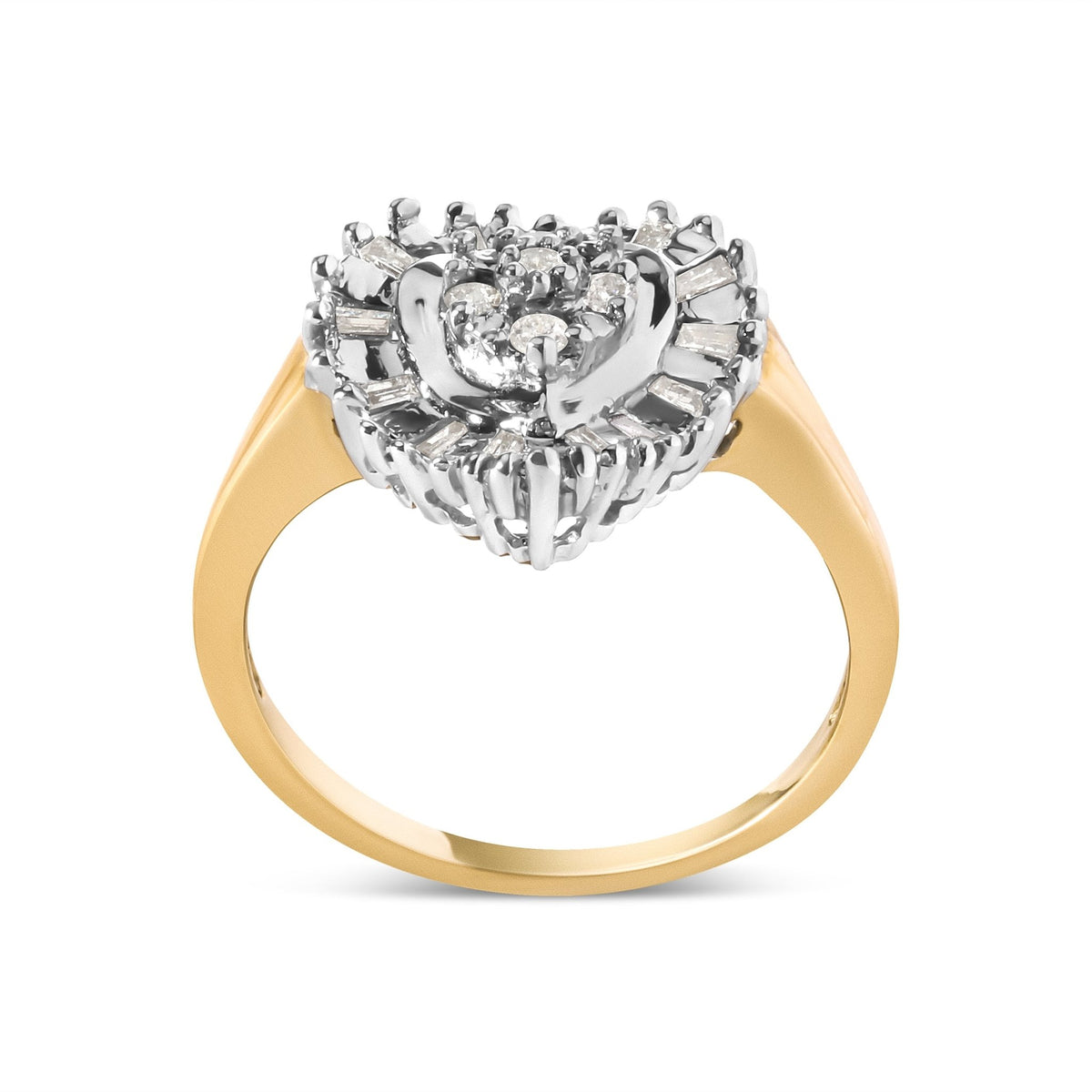 10K Yellow Gold 1/4 Cttw Round and Baguette cut Diamond Heart Shape Ballerina Ring (H-I Color, I1-I2 Clarity) - Ring Size 7 - LinkagejewelrydesignLinkagejewelrydesign