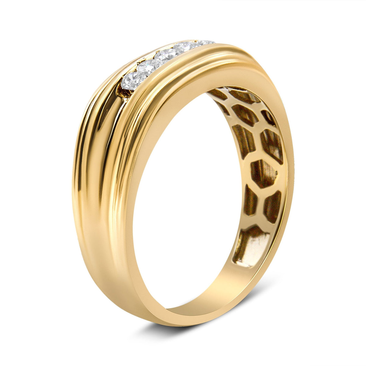 10K Yellow Gold 1/4 Cttw Round-Cut Diamond 5-Stone Men's Band Ring (H-I Color, I1-I2 Clarity) - Size 9.75 - LinkagejewelrydesignLinkagejewelrydesign