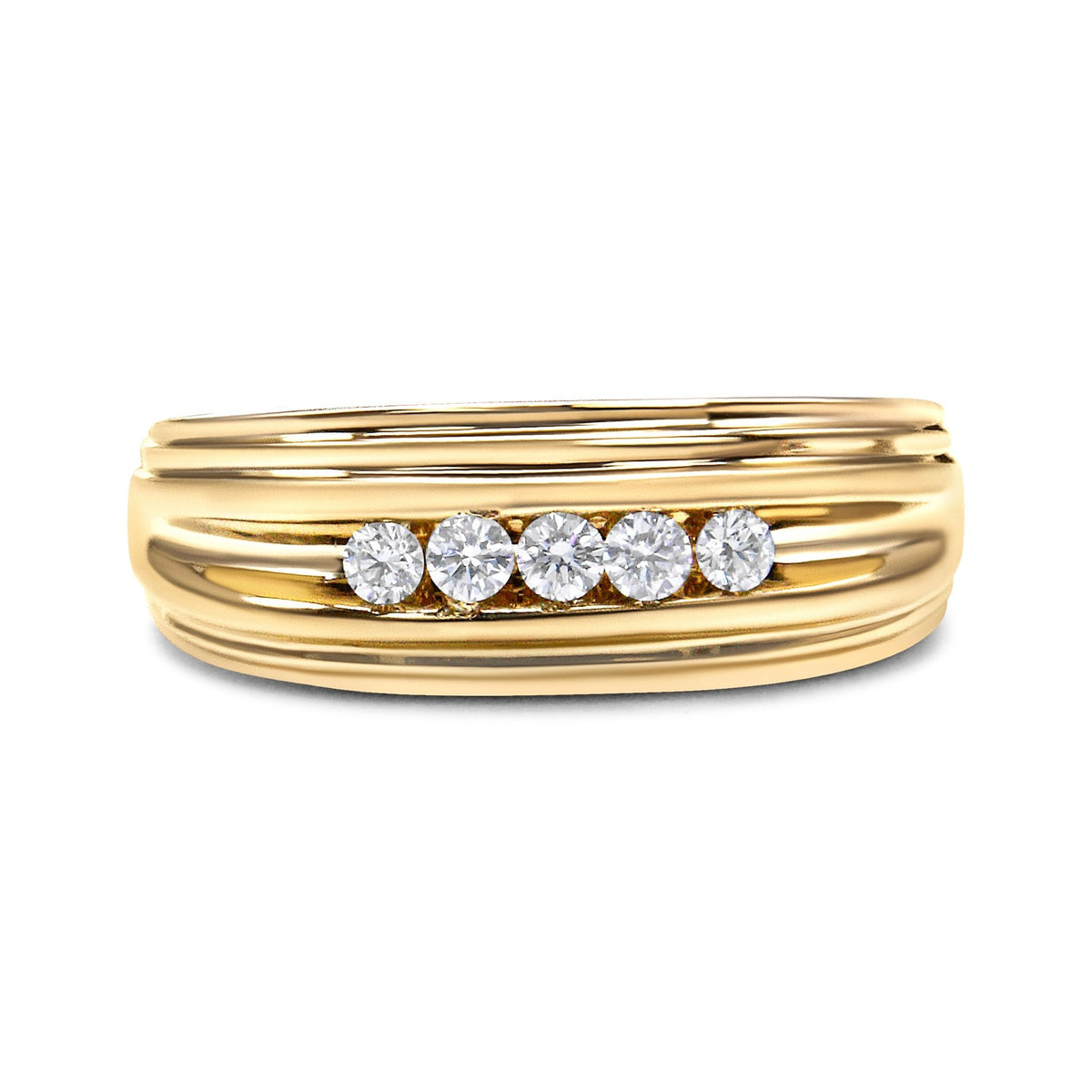 10K Yellow Gold 1/4 Cttw Round-Cut Diamond 5-Stone Men's Band Ring (H-I Color, I1-I2 Clarity) - Size 9.75 - LinkagejewelrydesignLinkagejewelrydesign