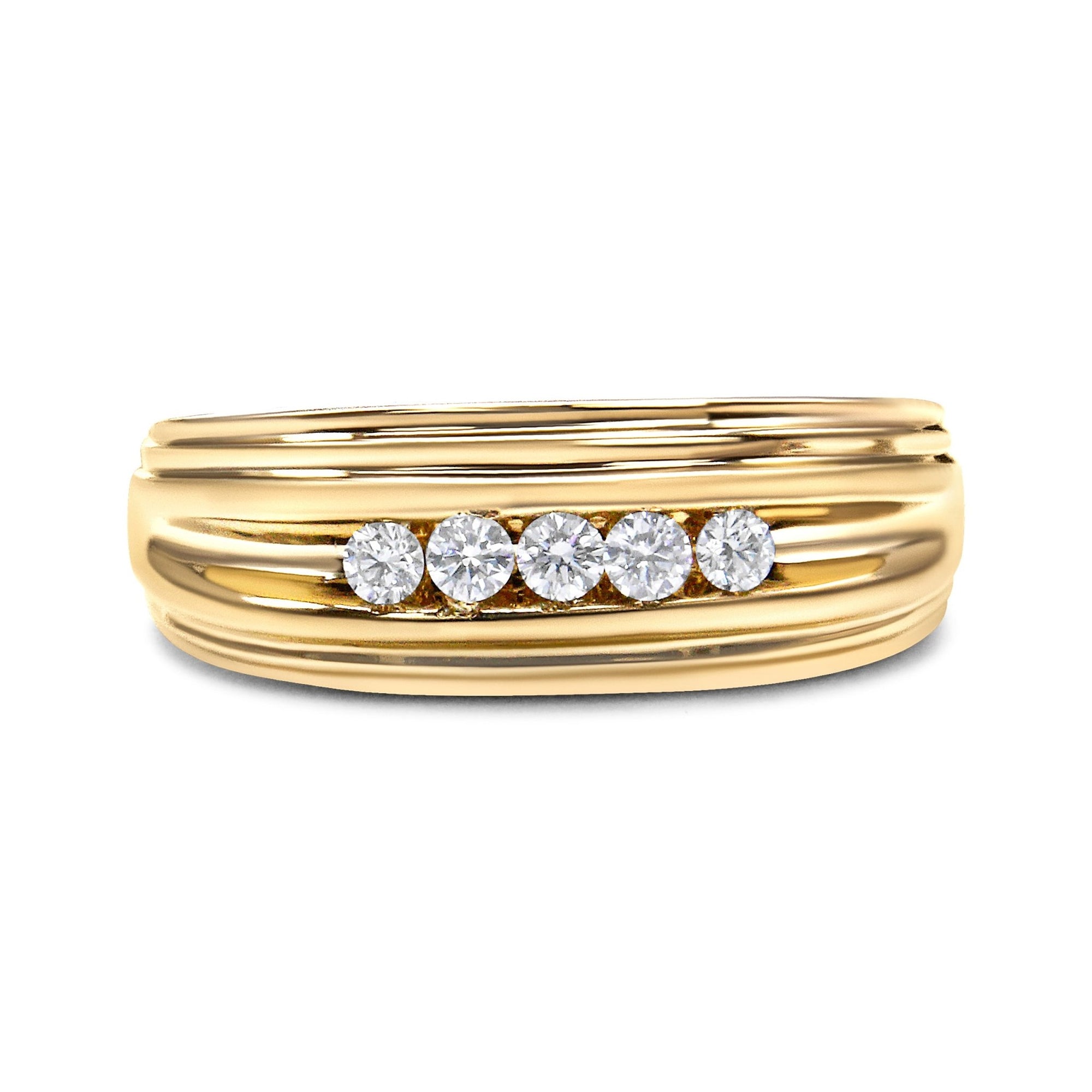 10K Yellow Gold 1/4 Cttw Round-Cut Diamond 5-Stone Men's Band Ring (H-I Color, I1-I2 Clarity) - Size 9.75 - LinkagejewelrydesignLinkagejewelrydesign