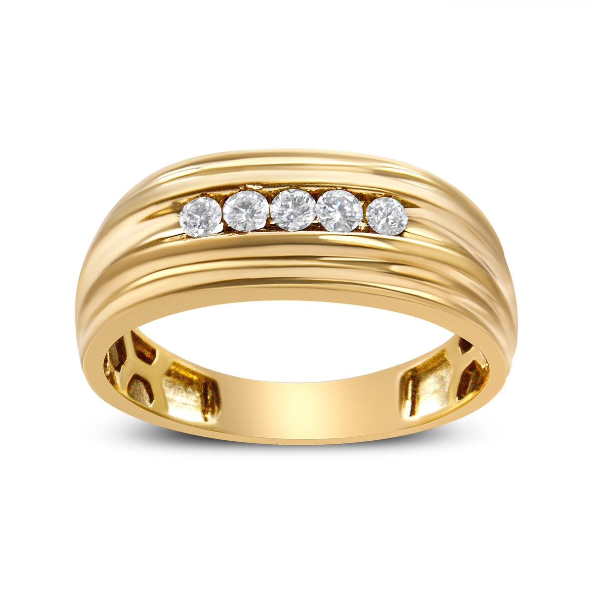 10K Yellow Gold 1/4 Cttw Round-Cut Diamond 5-Stone Men's Band Ring (H-I Color, I1-I2 Clarity) - Size 9.75 - LinkagejewelrydesignLinkagejewelrydesign
