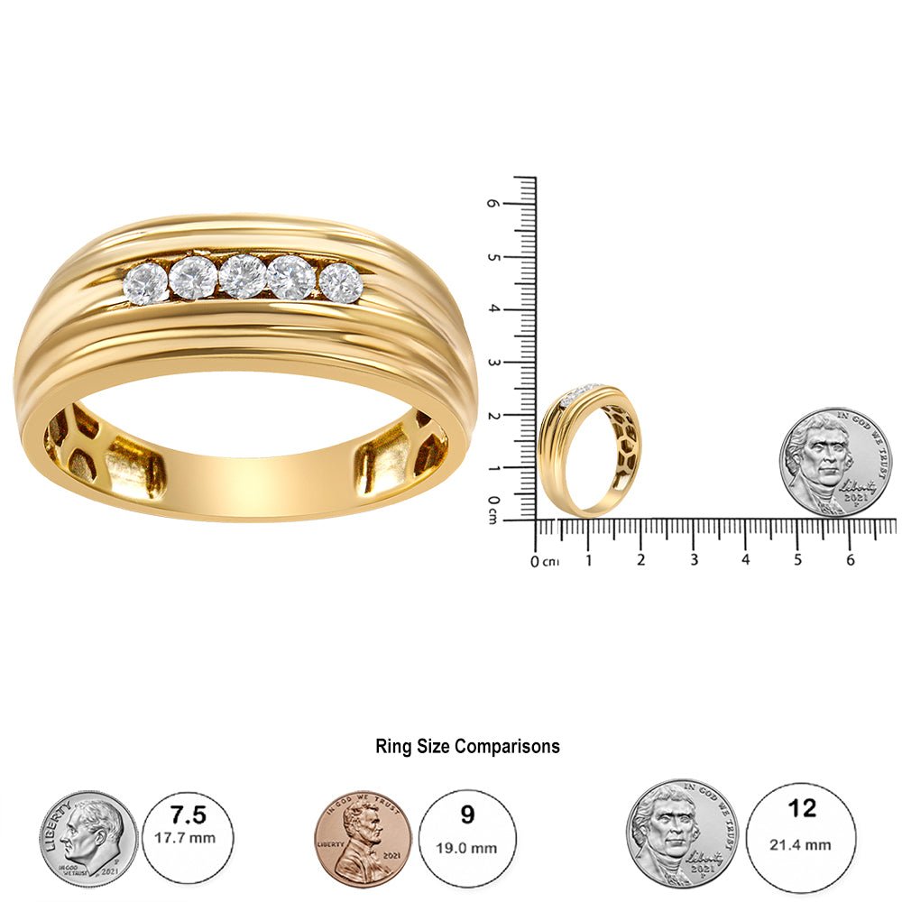 10K Yellow Gold 1/4 Cttw Round-Cut Diamond 5-Stone Men's Band Ring (H-I Color, I1-I2 Clarity) - Size 9.75 - LinkagejewelrydesignLinkagejewelrydesign