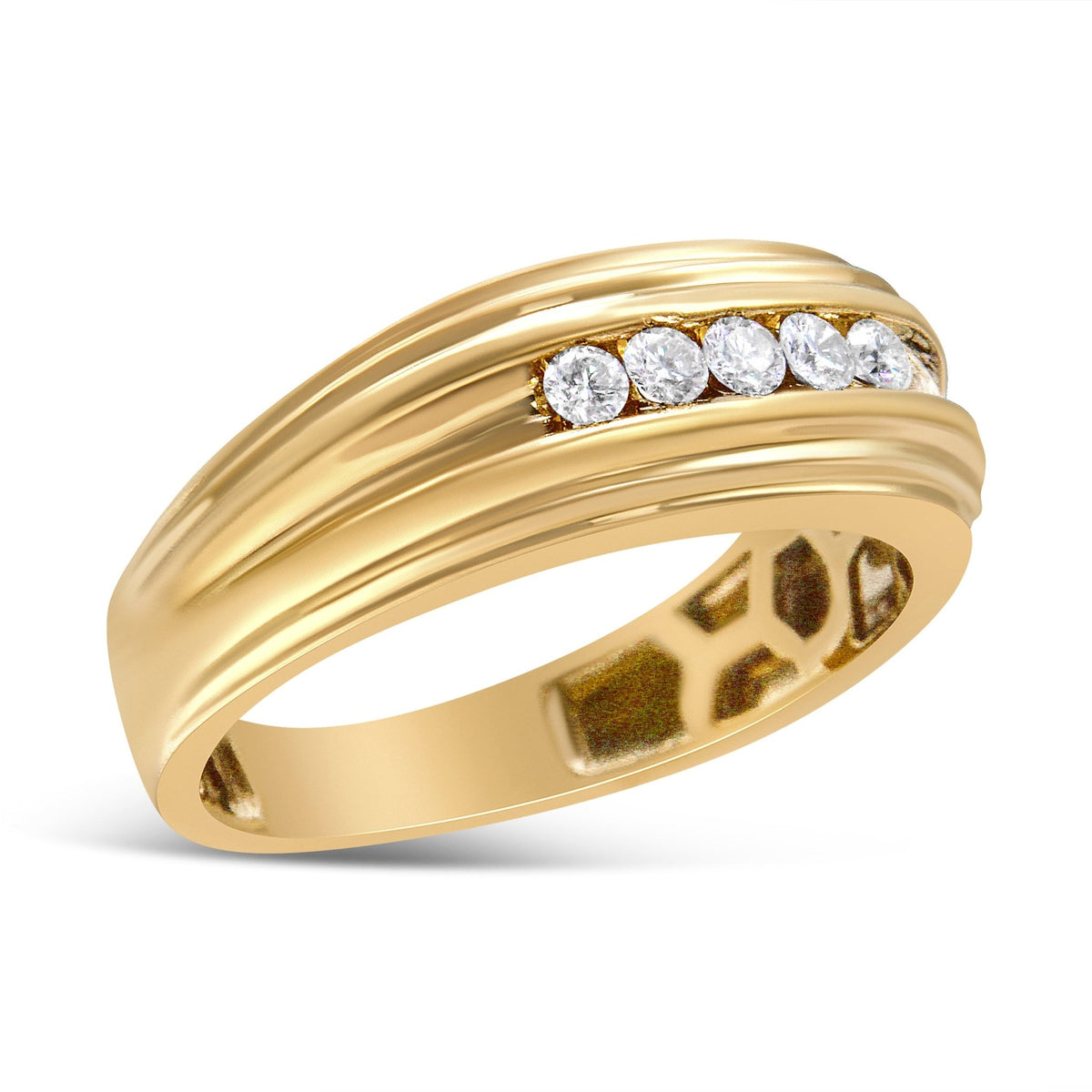 10K Yellow Gold 1/4 Cttw Round-Cut Diamond 5-Stone Men's Band Ring (H-I Color, I1-I2 Clarity) - Size 9.75 - LinkagejewelrydesignLinkagejewelrydesign