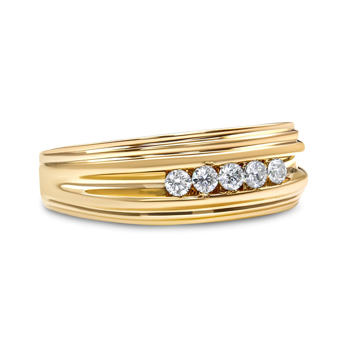 10K Yellow Gold 1/4 Cttw Round-Cut Diamond 5-Stone Men's Band Ring (H-I Color, I1-I2 Clarity) - Size 9.75 - LinkagejewelrydesignLinkagejewelrydesign