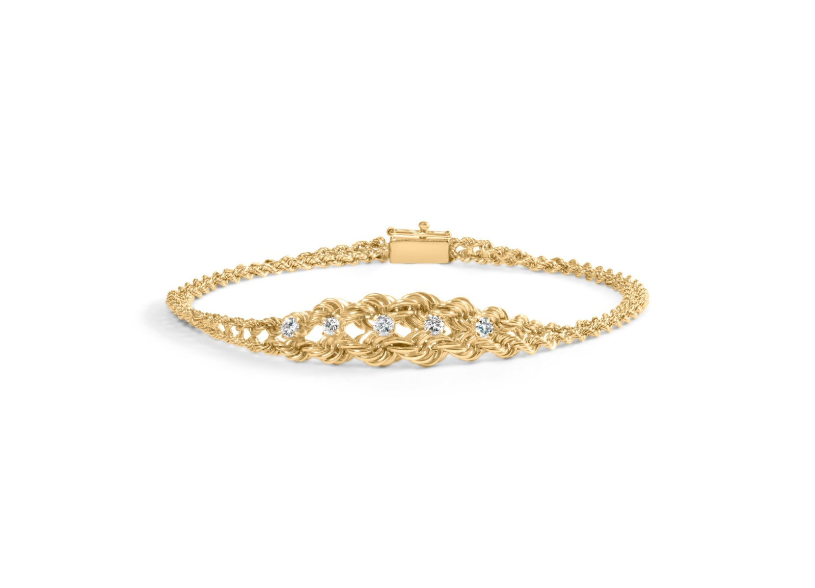 10K Yellow Gold 1/4 Cttw Round-Cut Diamond Basket Weave Rope Chain Style 7" Bracelet (H-I Color, I1-I2 Clarity) - LinkagejewelrydesignLinkagejewelrydesign