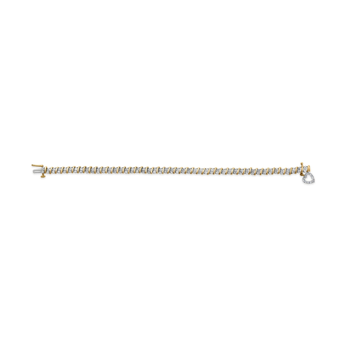 10K Yellow Gold 2.0 Cttw Diamond 2 Row Link and Heart Charm 7&quot; Link Bracelet (I-J Color, I3 Clarity) - LinkagejewelrydesignLinkagejewelrydesign