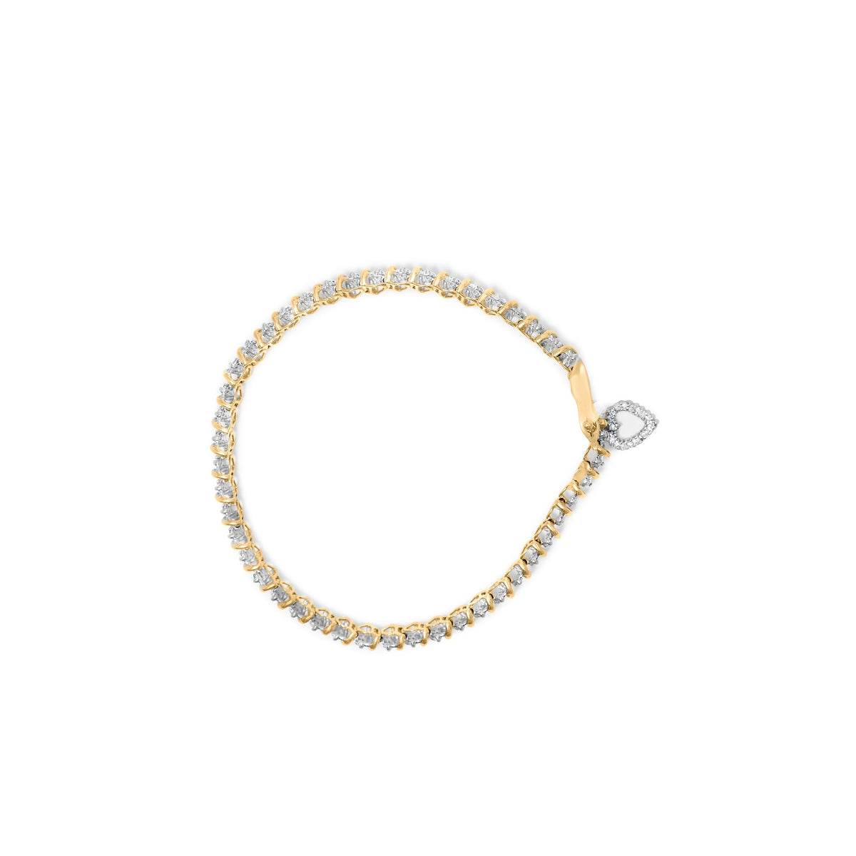 10K Yellow Gold 2.0 Cttw Diamond 2 Row Link and Heart Charm 7&quot; Link Bracelet (I-J Color, I3 Clarity) - LinkagejewelrydesignLinkagejewelrydesign