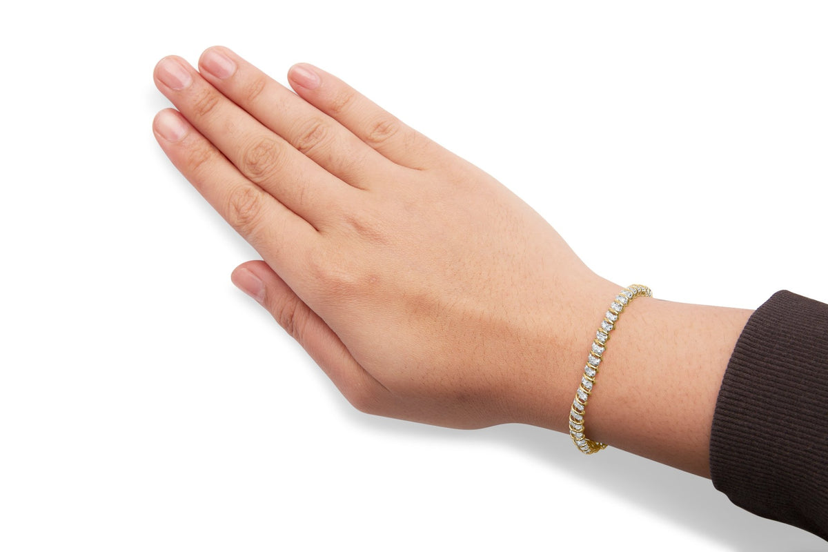 10K Yellow Gold 2.0 Cttw Diamond 2 Row Link and Heart Charm 7&quot; Link Bracelet (I-J Color, I3 Clarity) - LinkagejewelrydesignLinkagejewelrydesign