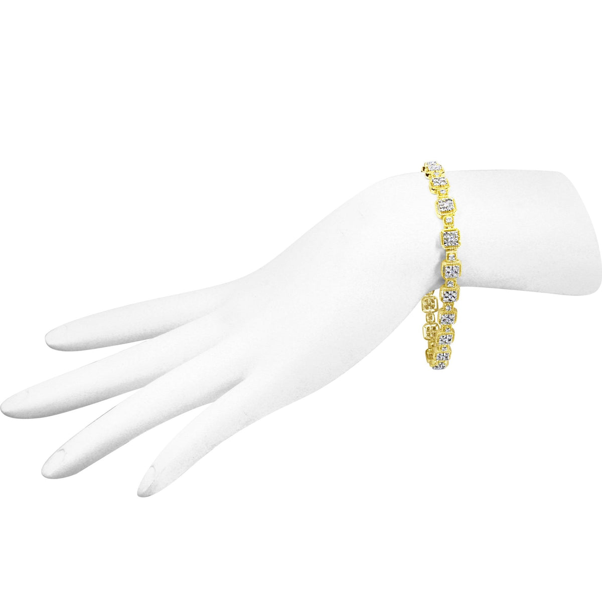10K Yellow Gold 2.0 Cttw Diamond Square Link Bracelet (J-K Color, I2-I3 Clarity) - Size 7.25&quot; - LinkagejewelrydesignLinkagejewelrydesign