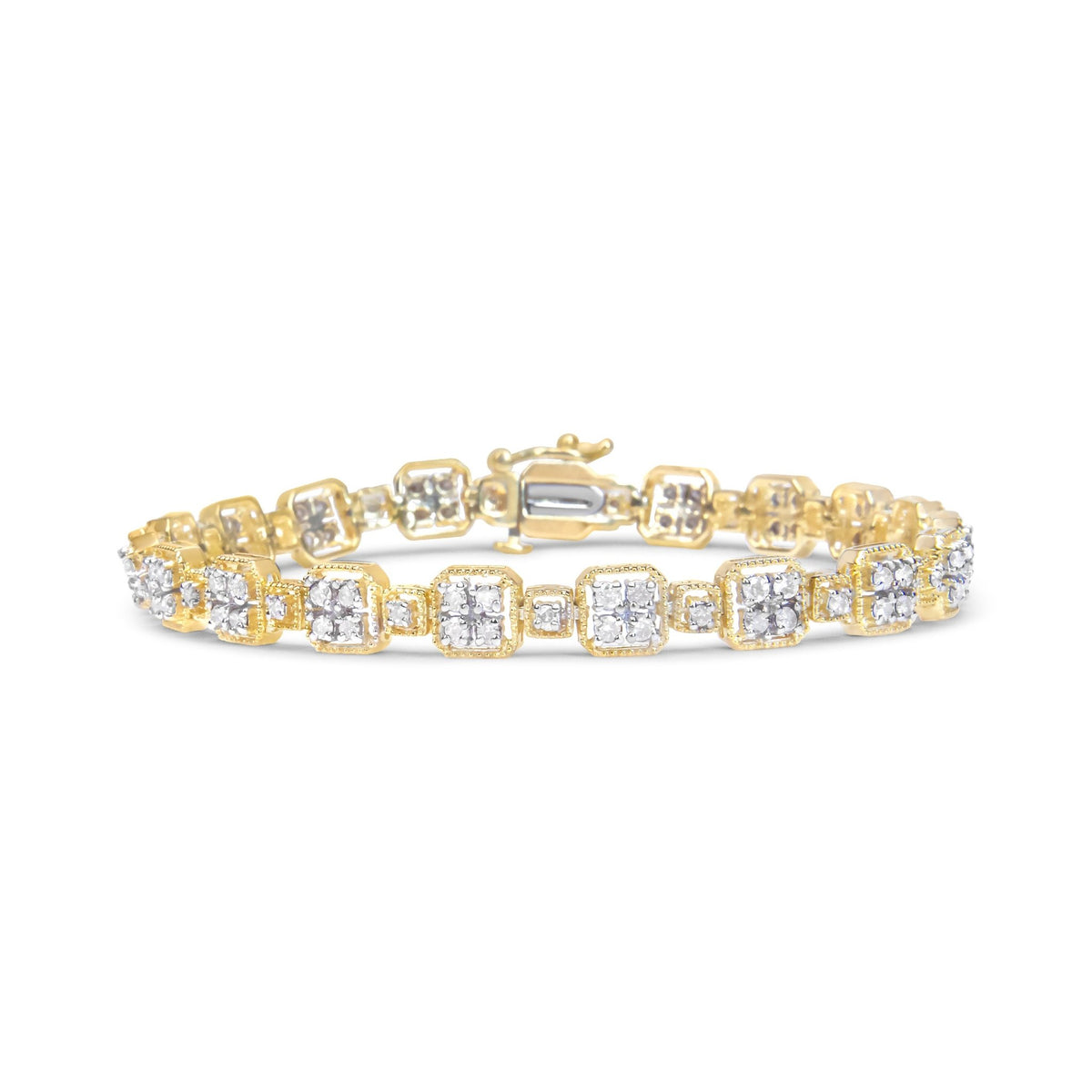 10K Yellow Gold 2.0 Cttw Diamond Square Link Bracelet (J-K Color, I2-I3 Clarity) - Size 7.25&quot; - LinkagejewelrydesignLinkagejewelrydesign