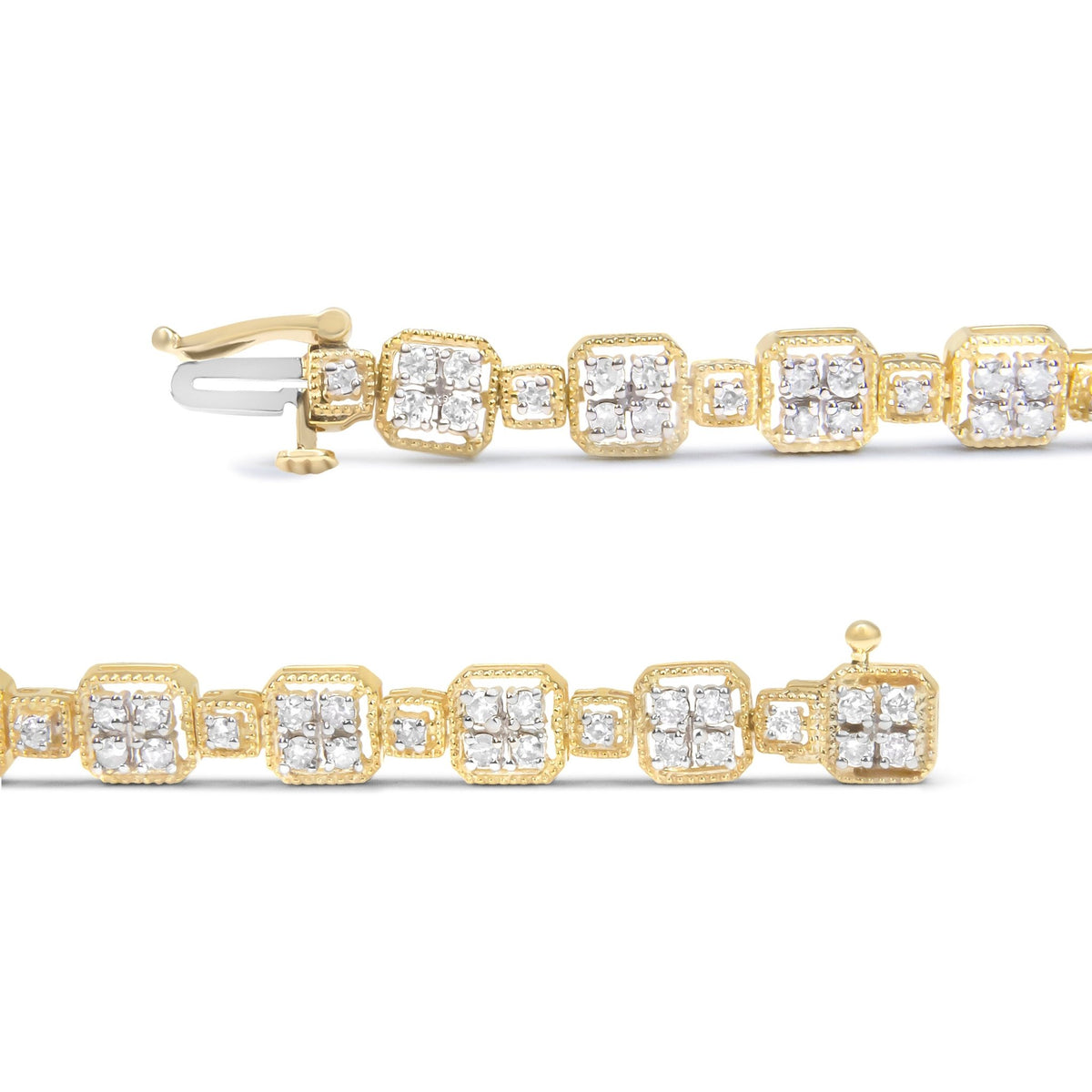 10K Yellow Gold 2.0 Cttw Diamond Square Link Bracelet (J-K Color, I2-I3 Clarity) - Size 7.25&quot; - LinkagejewelrydesignLinkagejewelrydesign