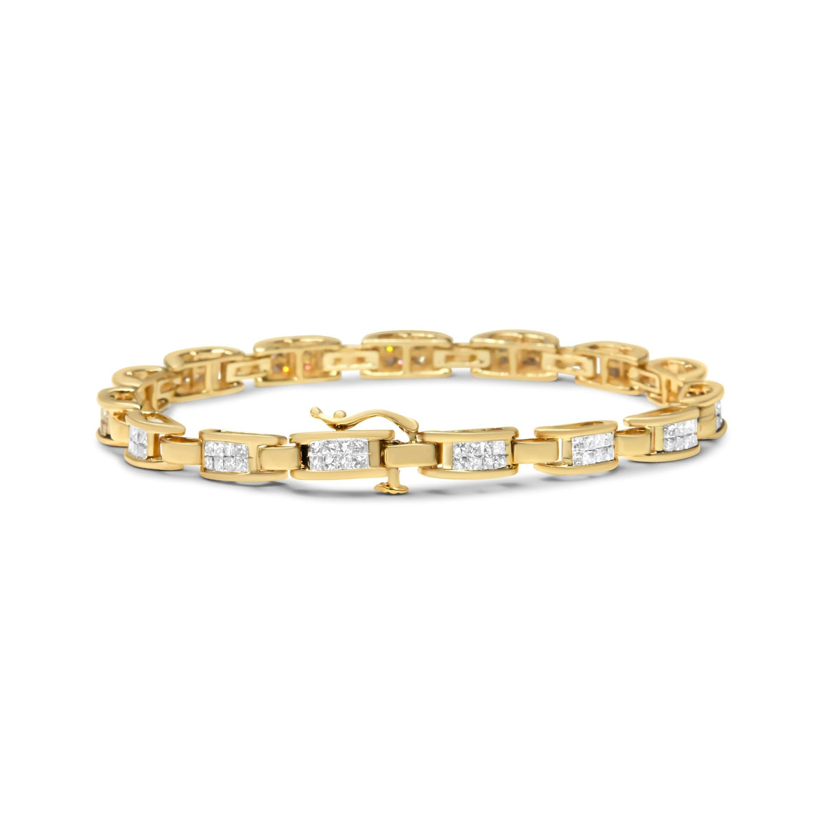 10K Yellow Gold 2.0 Cttw Invisible-Set Princess Cut Diamond Rectangular Link Bracelet (I-J Color, SI2-I1 Clarity) - 7&quot; - LinkagejewelrydesignLinkagejewelrydesign