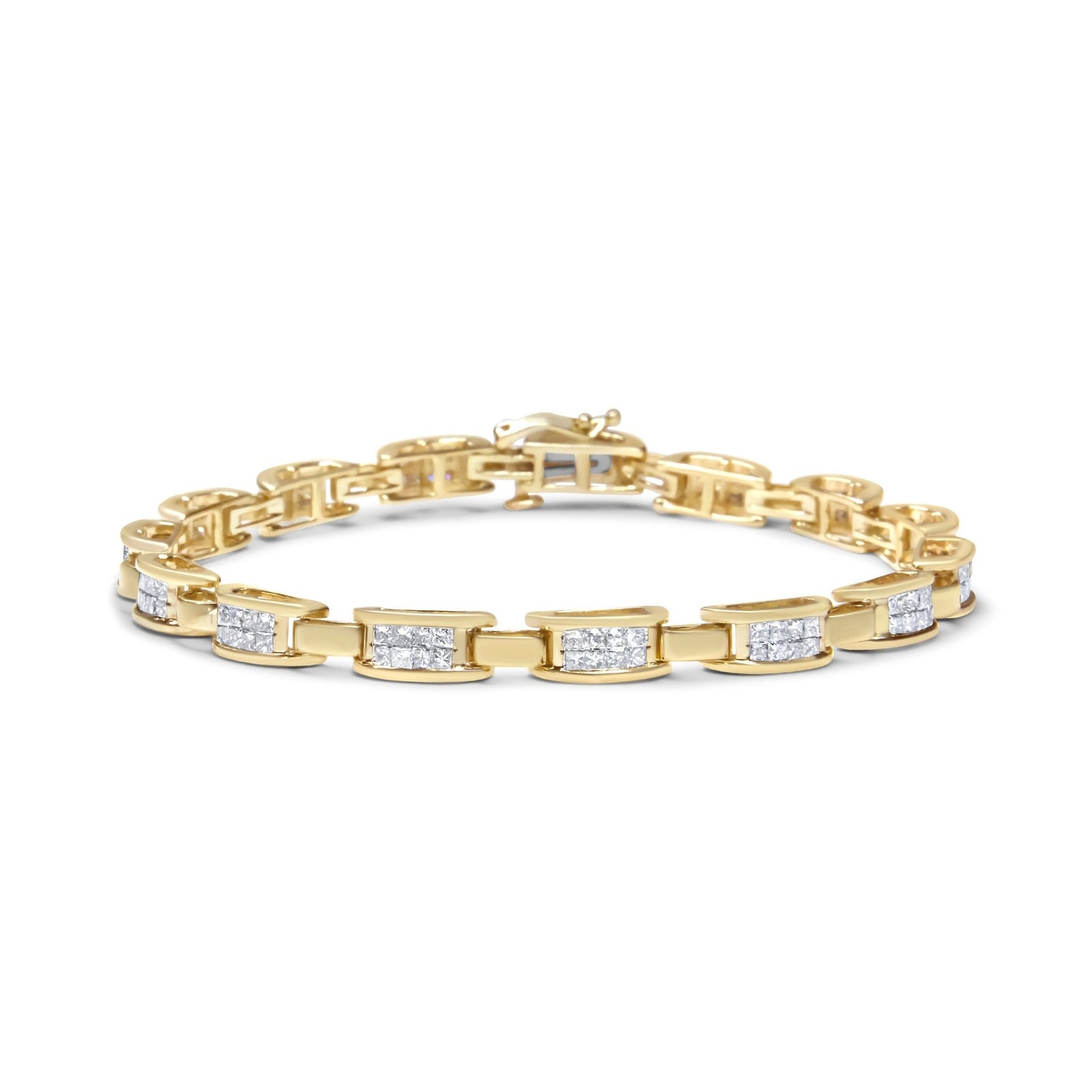 10K Yellow Gold 2.0 Cttw Invisible-Set Princess Cut Diamond Rectangular Link Bracelet (I-J Color, SI2-I1 Clarity) - 7" - LinkagejewelrydesignLinkagejewelrydesign