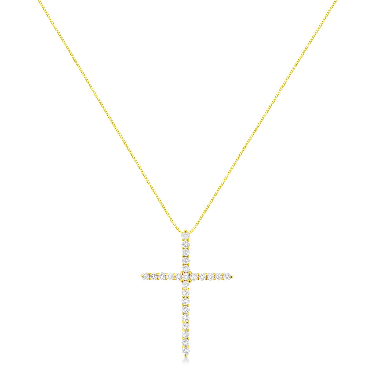 10K Yellow Gold 2.0 Cttw Round Brilliant Cut Diamond Cross Pendant Necklace with Box Chain (J-K Color, I2-I3 Clarity) - 18&quot; - LinkagejewelrydesignLinkagejewelrydesign