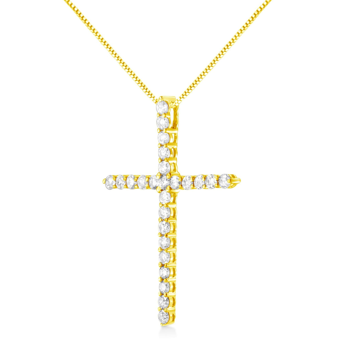 10K Yellow Gold 2.0 Cttw Round Brilliant Cut Diamond Cross Pendant Necklace with Box Chain (J-K Color, I2-I3 Clarity) - 18&quot; - LinkagejewelrydesignLinkagejewelrydesign