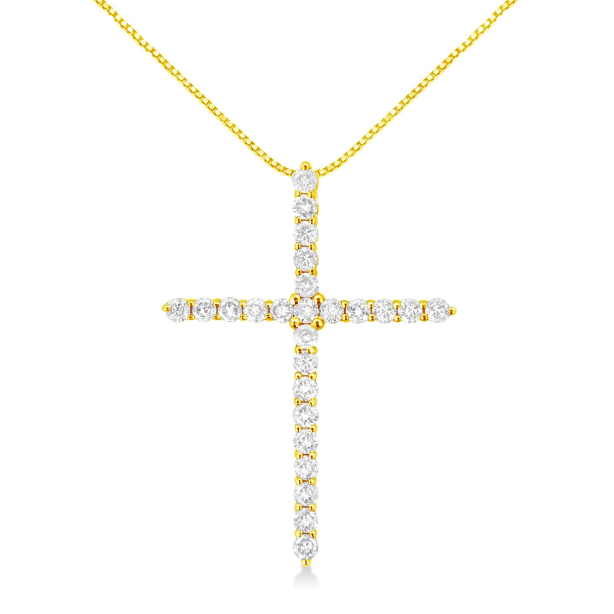 10K Yellow Gold 2.0 Cttw Round Brilliant Cut Diamond Cross Pendant Necklace with Box Chain (J-K Color, I2-I3 Clarity) - 18&quot; - LinkagejewelrydesignLinkagejewelrydesign