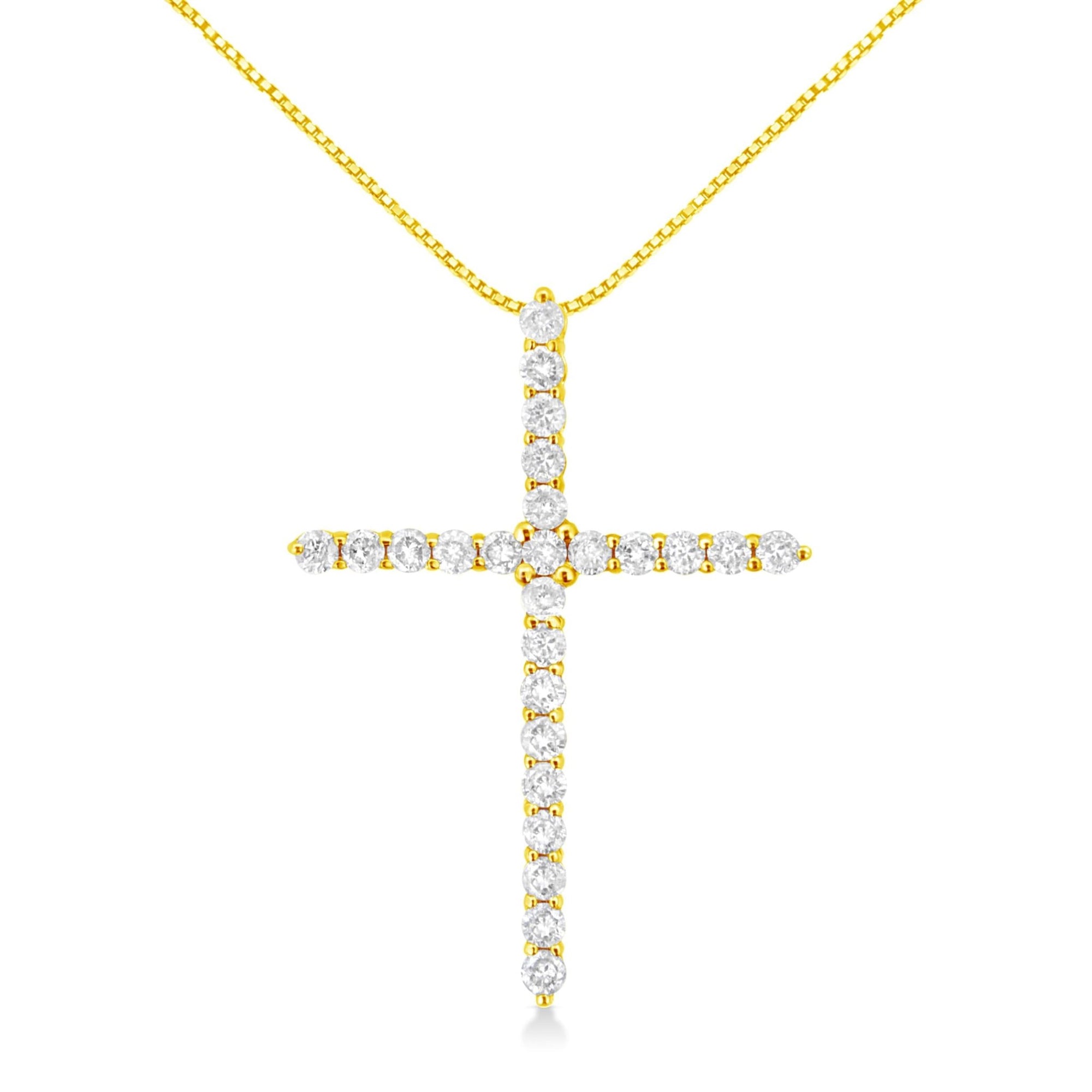 10K Yellow Gold 2.0 Cttw Round Brilliant Cut Diamond Cross Pendant Necklace with Box Chain (J-K Color, I2-I3 Clarity) - 18" - LinkagejewelrydesignLinkagejewelrydesign