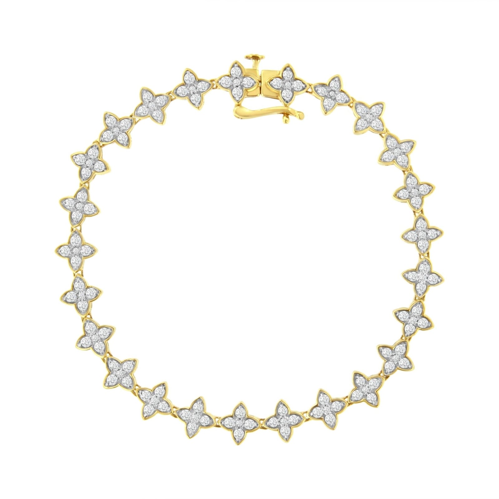10K Yellow Gold 2.0 cttw Round-Cut Diamond 4 Leaf Clover Link Bracelet (J-K Color, I1-I2 Clarity) - Size 7.25" - LinkagejewelrydesignLinkagejewelrydesign