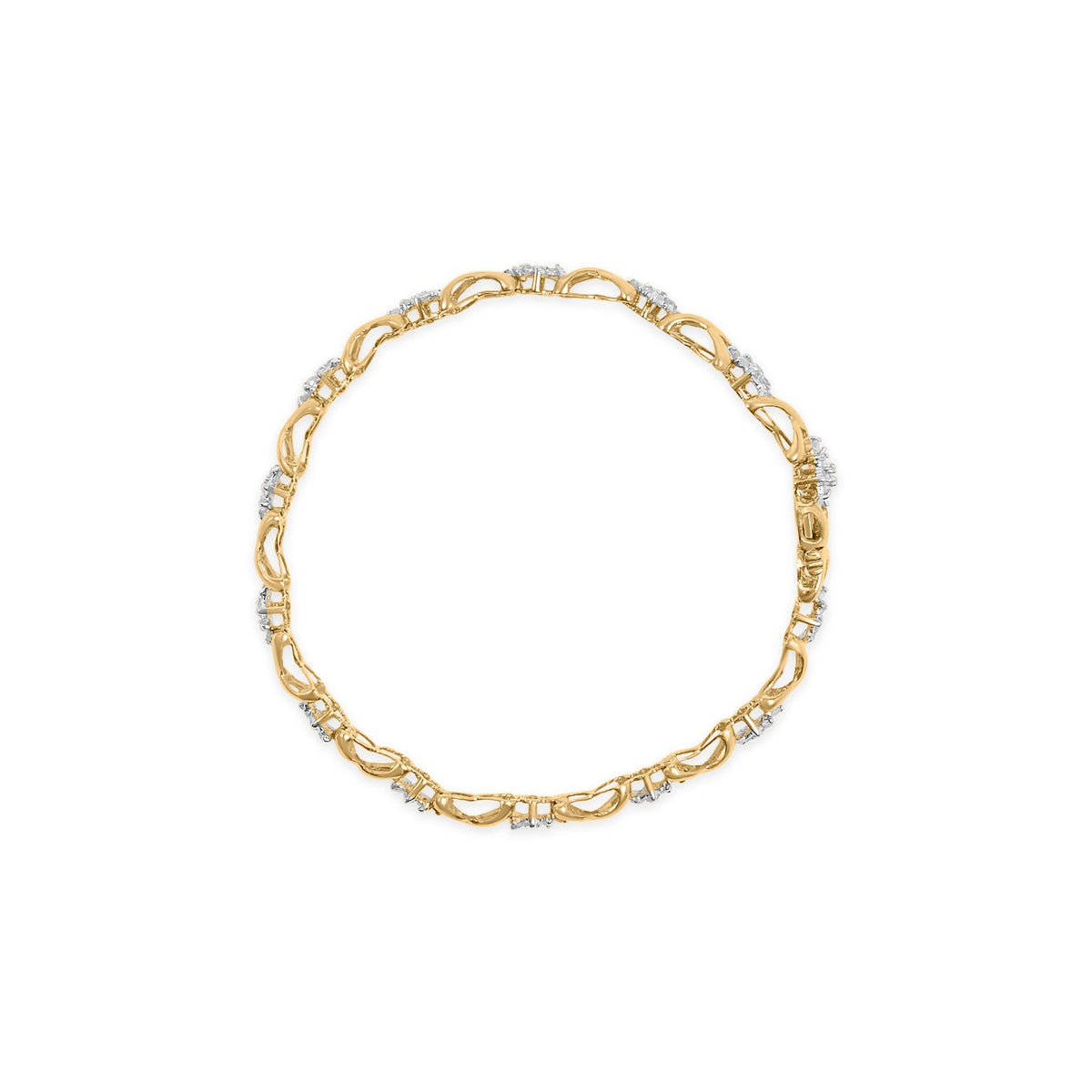 10k Yellow Gold 2.00 Cttw Diamond Cluster and Alternating &quot;X&quot; Link Bracelet (I-J Color, I3 Clarity) - 7&quot; - LinkagejewelrydesignLinkagejewelrydesign