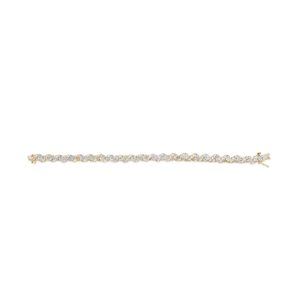 10K Yellow Gold 2.00 Cttw Round-Cut and Baguette-Cut Diamond Floral Design Swirl Link 7&quot; Bracelet (I-J Color, I1-I2 Clarity) - LinkagejewelrydesignLinkagejewelrydesign