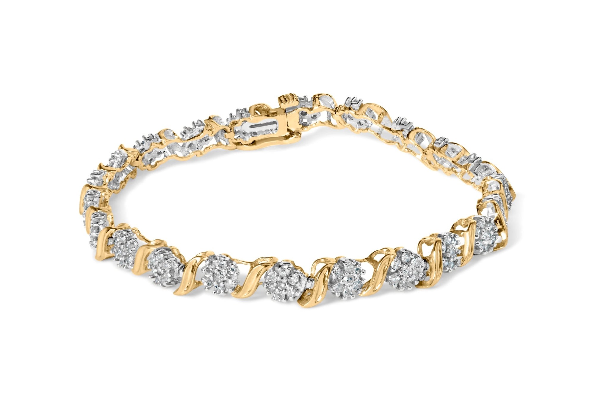 10K Yellow Gold 2.00 Cttw Round Cut Diamond 'S' Cluster Bracelet (J - K Color, I1 - I2 Clarity) - LinkagejewelrydesignLinkagejewelrydesign