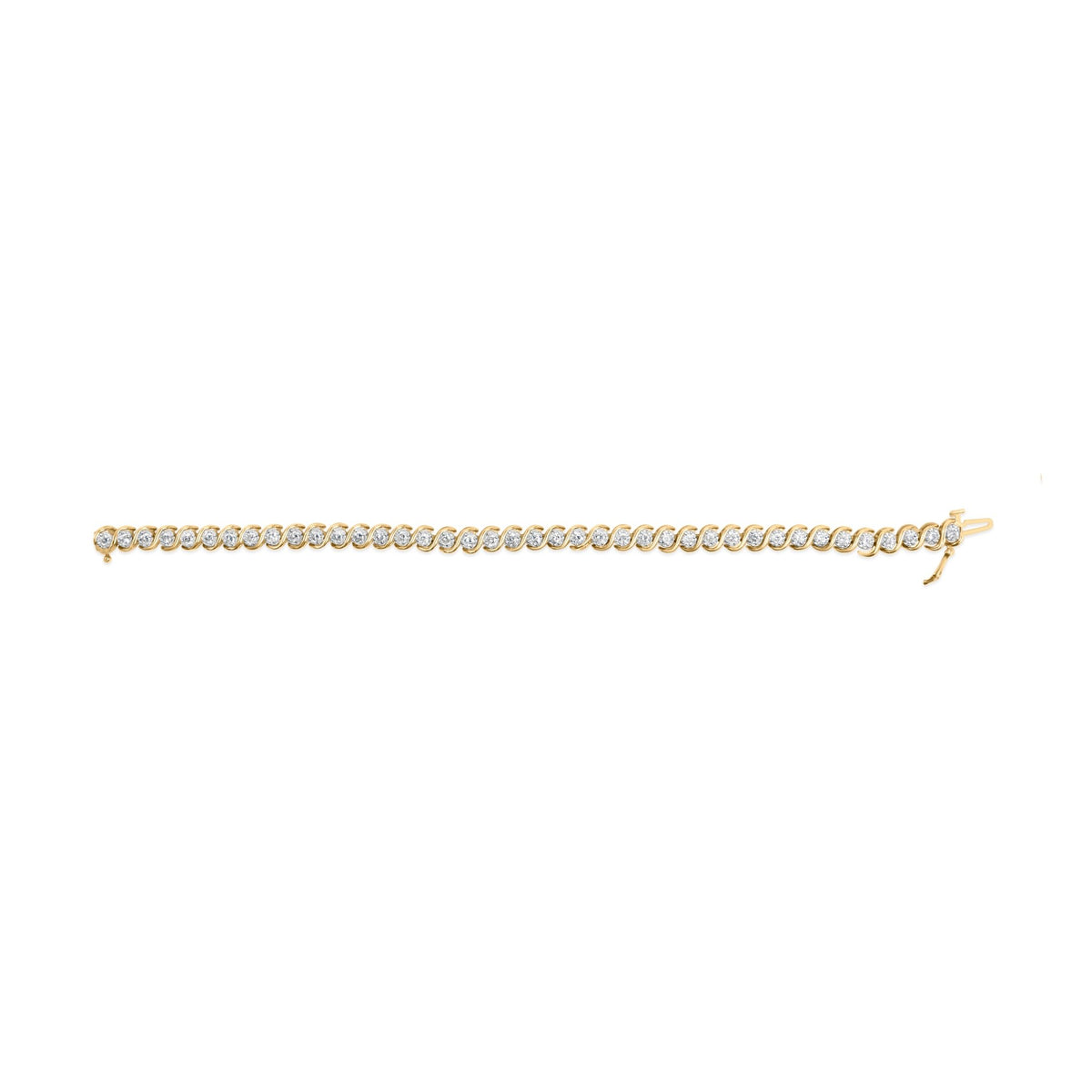 10K Yellow Gold 3 cttw Round-Cut Diamond Spiral Link 7.50&quot; Bracelet (I-J Color, I1-I2 Clarity) - LinkagejewelrydesignLinkagejewelrydesign