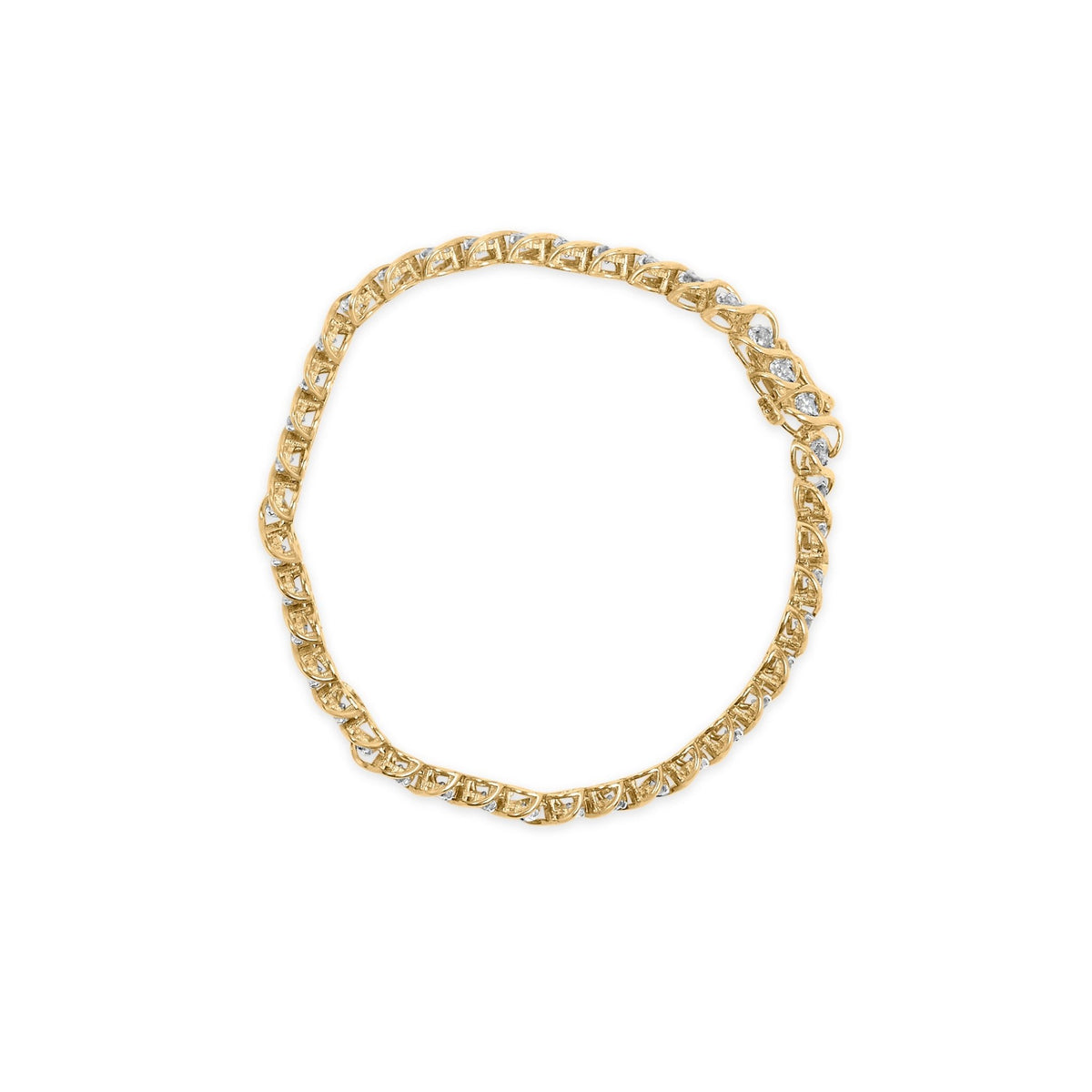 10K Yellow Gold 3 cttw Round-Cut Diamond Spiral Link 7.50&quot; Bracelet (I-J Color, I1-I2 Clarity) - LinkagejewelrydesignLinkagejewelrydesign