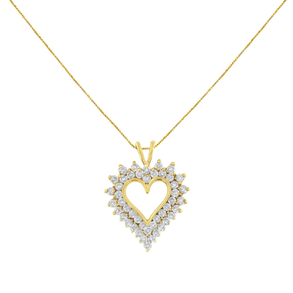 10K Yellow Gold 3.0 Cttw Brilliant-Cut Diamond Open Heart 18&quot; Pendant Necklace (J-K Color, I1-I2 Clarity) - LinkagejewelrydesignLinkagejewelrydesign