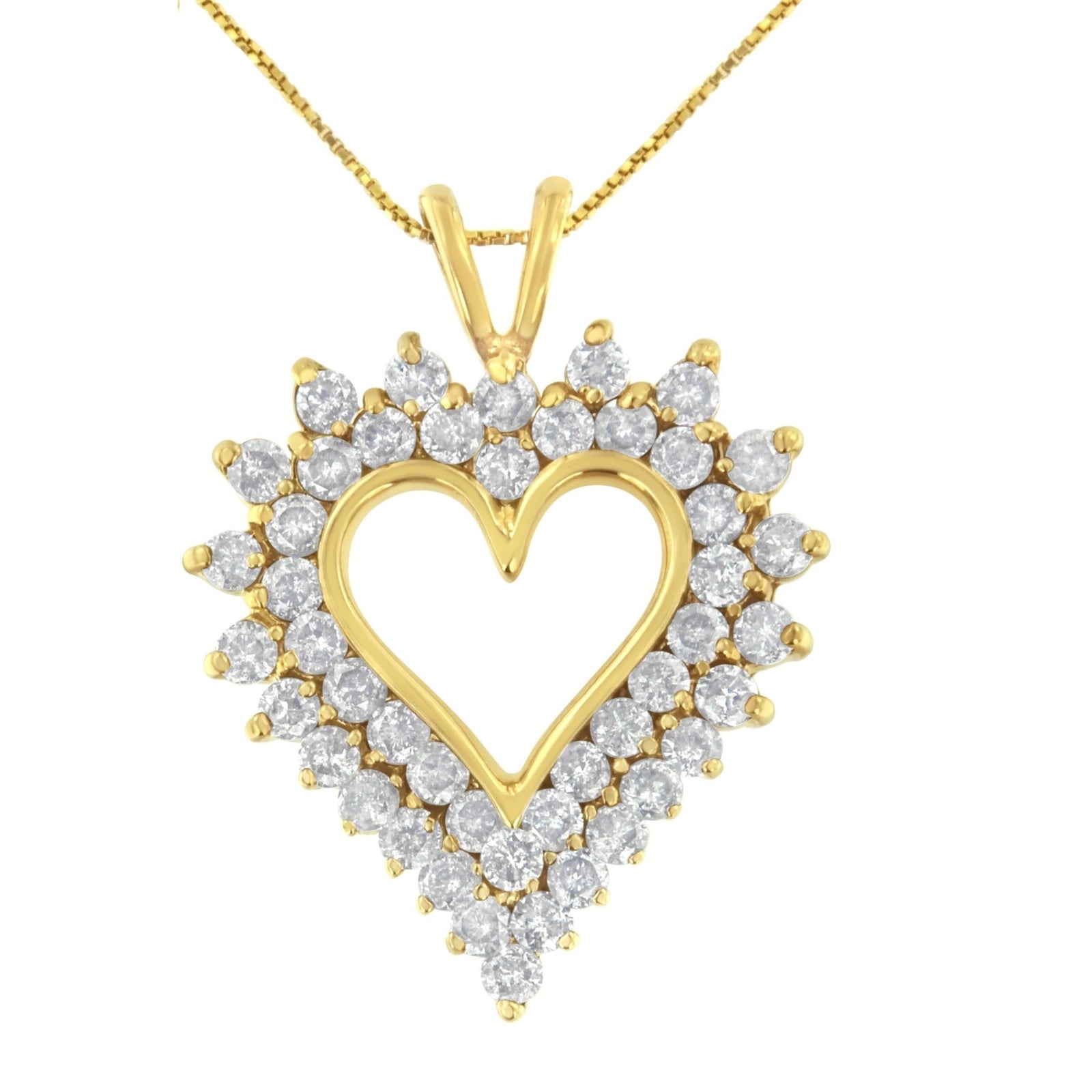 10K Yellow Gold 3.0 Cttw Brilliant-Cut Diamond Open Heart 18" Pendant Necklace (J-K Color, I1-I2 Clarity) - LinkagejewelrydesignLinkagejewelrydesign