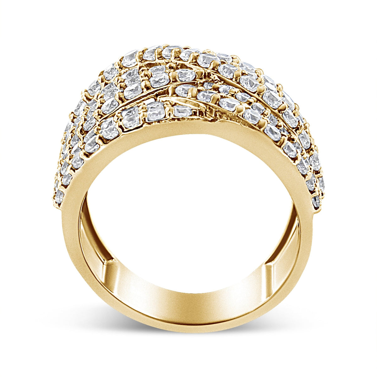 10K Yellow Gold 3.0 Cttw Diamond Eight-Row Bypass Crossover Statement Band Ring (H-I Color, I2-I3 Clarity) - Size 7 - LinkagejewelrydesignLinkagejewelrydesign