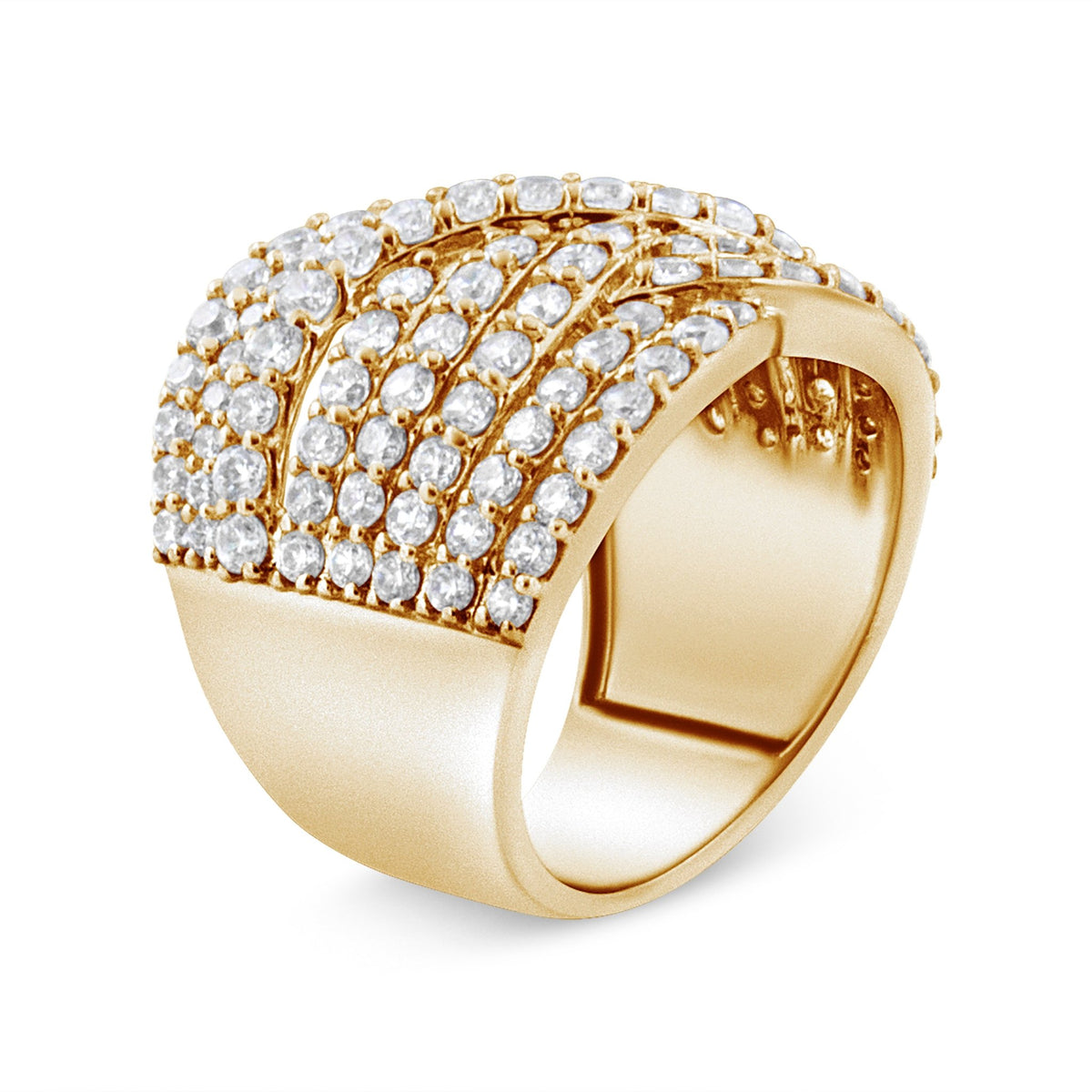 10K Yellow Gold 3.0 Cttw Diamond Eight-Row Bypass Crossover Statement Band Ring (H-I Color, I2-I3 Clarity) - Size 7 - LinkagejewelrydesignLinkagejewelrydesign
