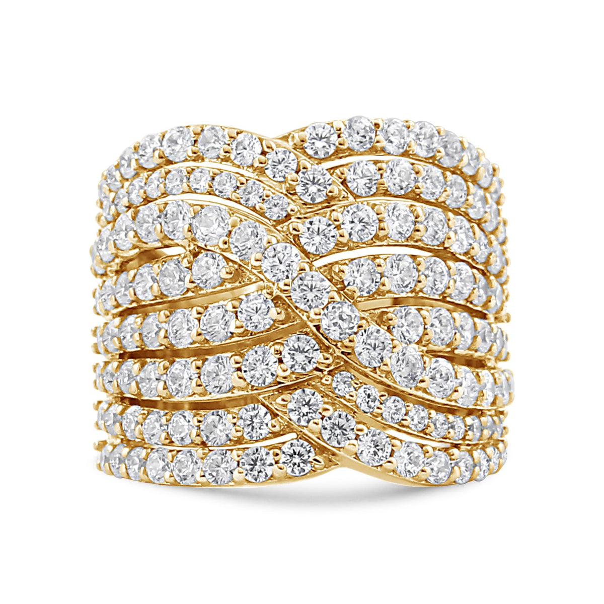 10K Yellow Gold 3.0 Cttw Diamond Eight-Row Bypass Crossover Statement Band Ring (H-I Color, I2-I3 Clarity) - Size 7 - LinkagejewelrydesignLinkagejewelrydesign