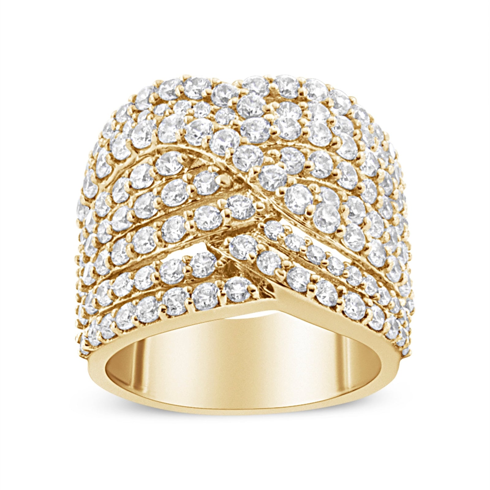10K Yellow Gold 3.0 Cttw Diamond Eight-Row Bypass Crossover Statement Band Ring (H-I Color, I2-I3 Clarity) - Size 7 - LinkagejewelrydesignLinkagejewelrydesign