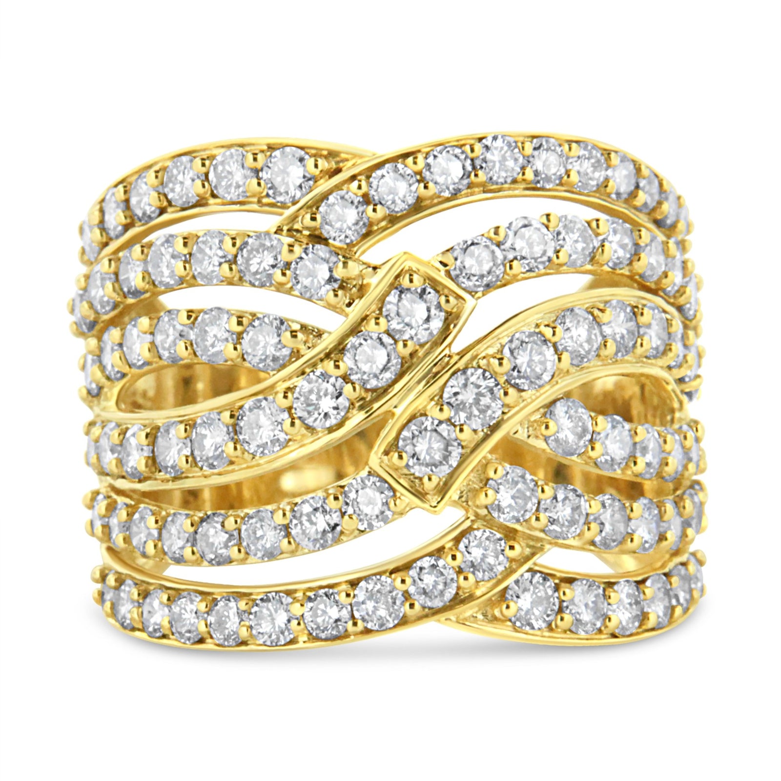 10K Yellow Gold 3.00 Cttw Diamond Multi Row Bypass Wave Cocktail Band Ring (J-K Color, I1-I2 Clarity) - Size 7 - LinkagejewelrydesignLinkagejewelrydesign