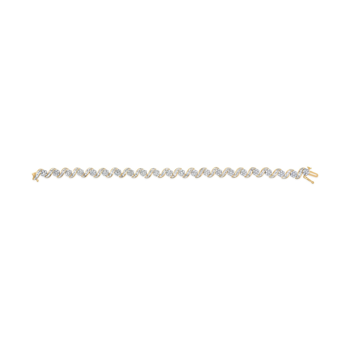 10k Yellow Gold 3.00 Cttw Round-Cut and Baguette-Cut Diamond Floral Link 7.50&quot; Bracelet (J-K Color, I1-I2 Clarity) - LinkagejewelrydesignLinkagejewelrydesign