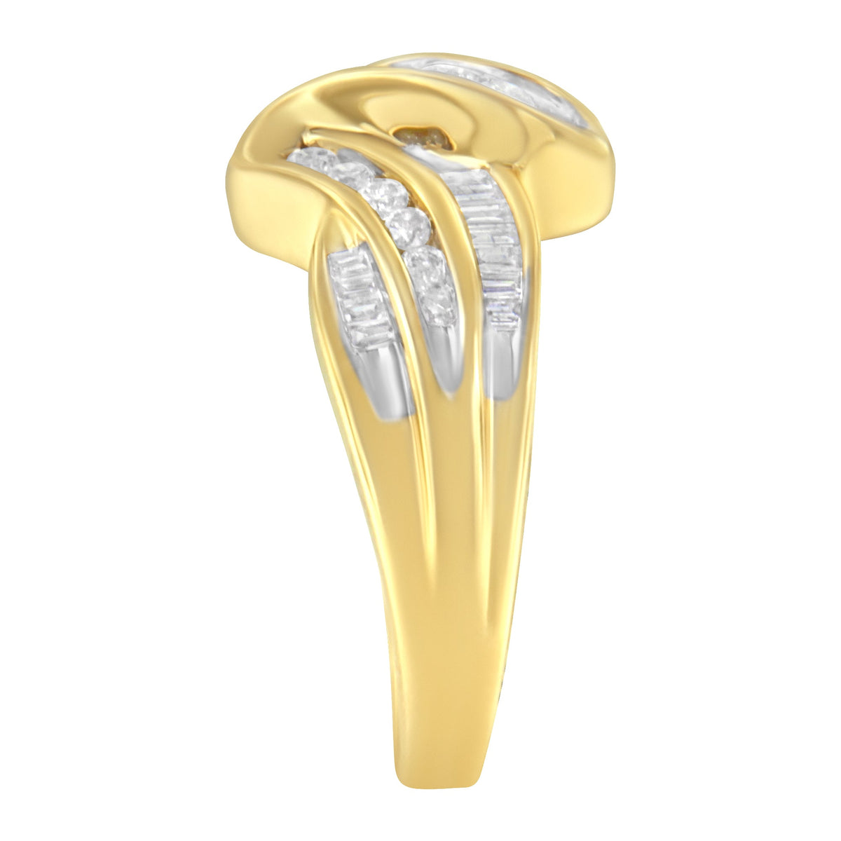10K Yellow Gold 3/4 Cttw Channel Set Round and Baguette-cut Diamond Double Shank Bypass Ring (J-K Color, I1-I2 Clarity) - Size 6.75 - LinkagejewelrydesignLinkagejewelrydesign
