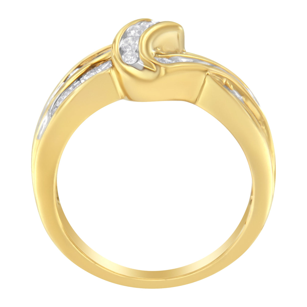 10K Yellow Gold 3/4 Cttw Channel Set Round and Baguette-cut Diamond Double Shank Bypass Ring (J-K Color, I1-I2 Clarity) - Size 6.75 - LinkagejewelrydesignLinkagejewelrydesign
